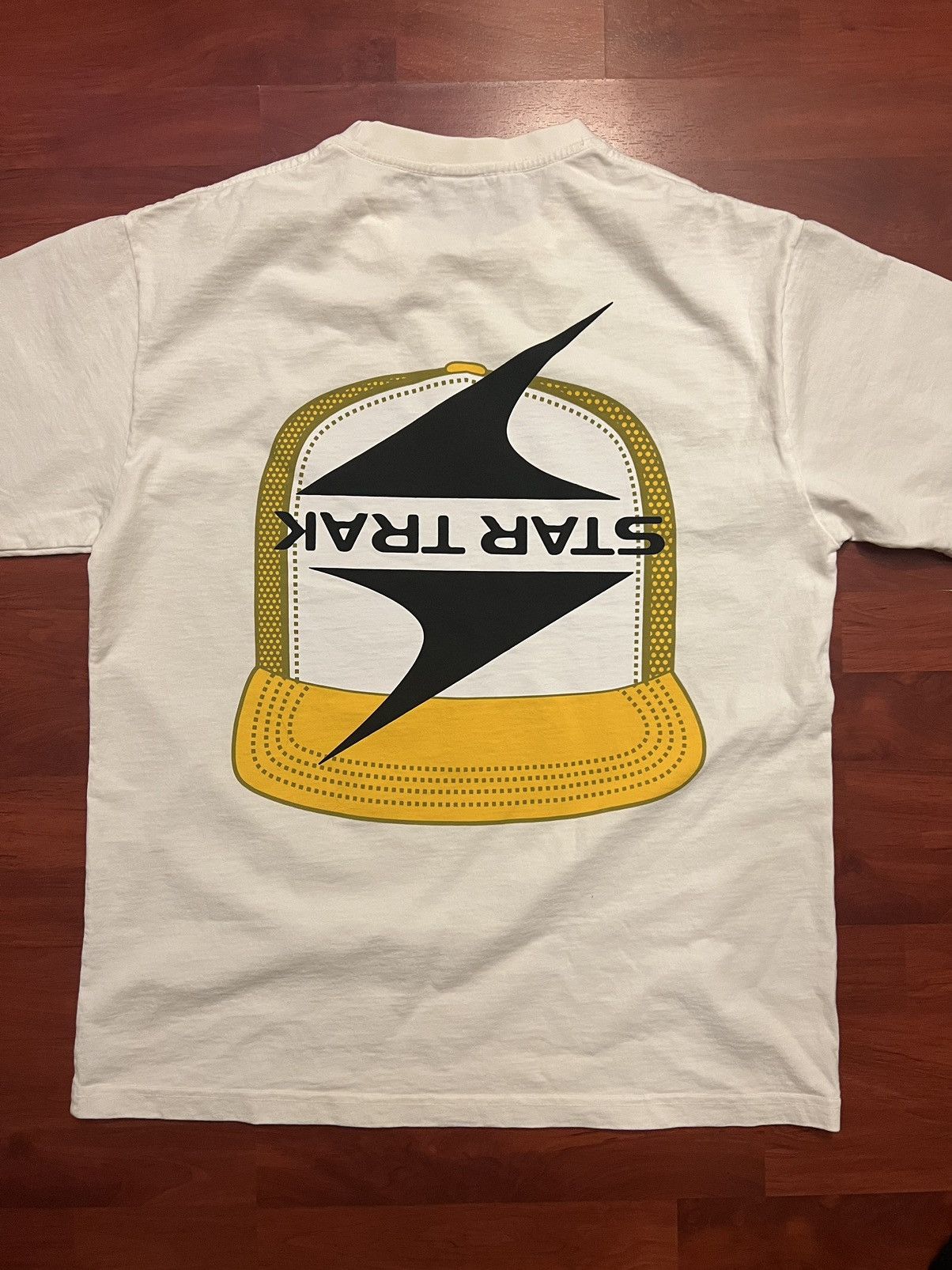 image of Whojungwoo X Star Trak Trucker Hat T-Shirt in Natural, Men's (Size Large)