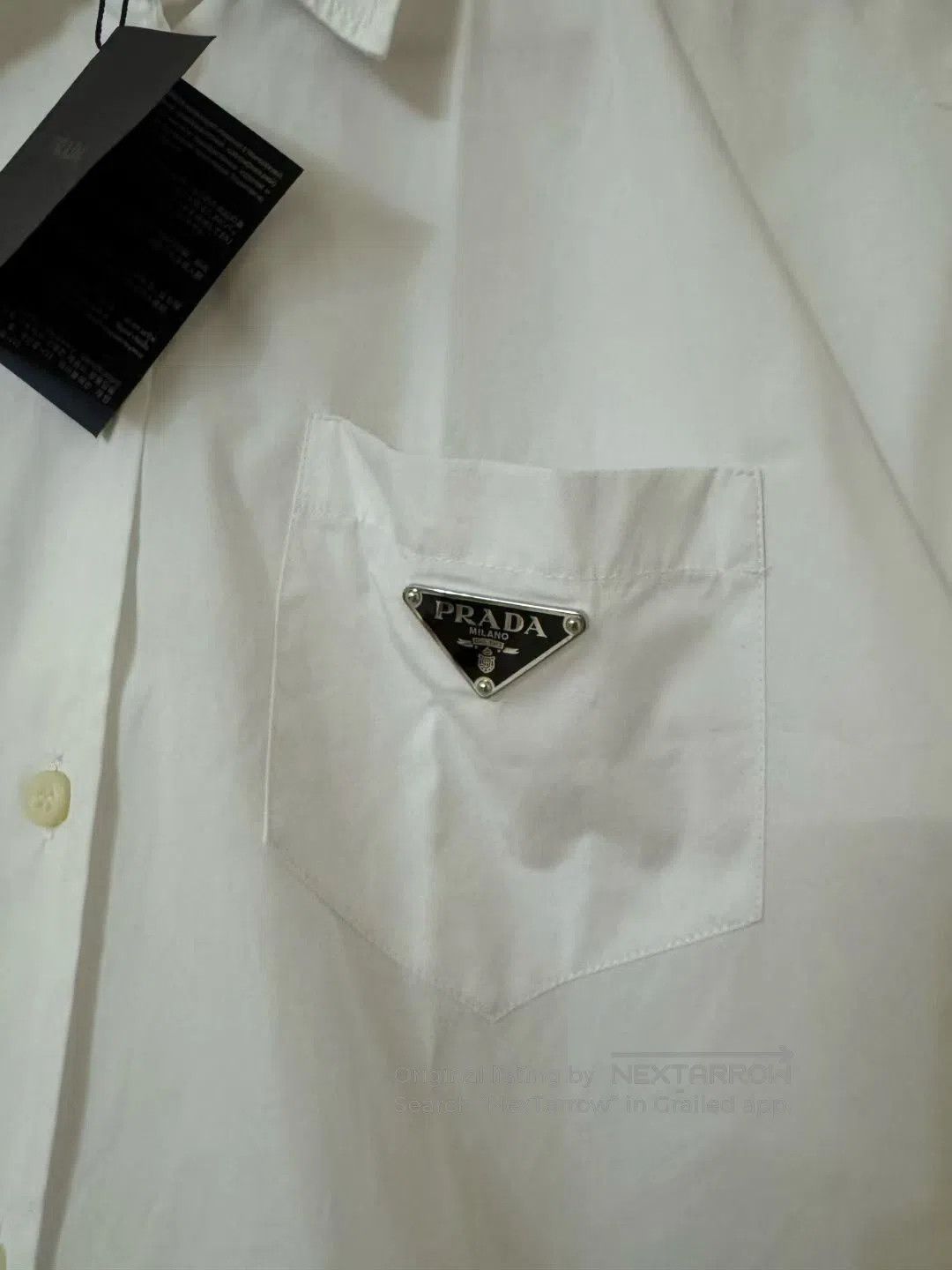 Prada Prada White Long Sleeve Shirt with Triangle Logo Pocket| Size XS / US 0-2 / IT 36-38 - 2 Thumbnail