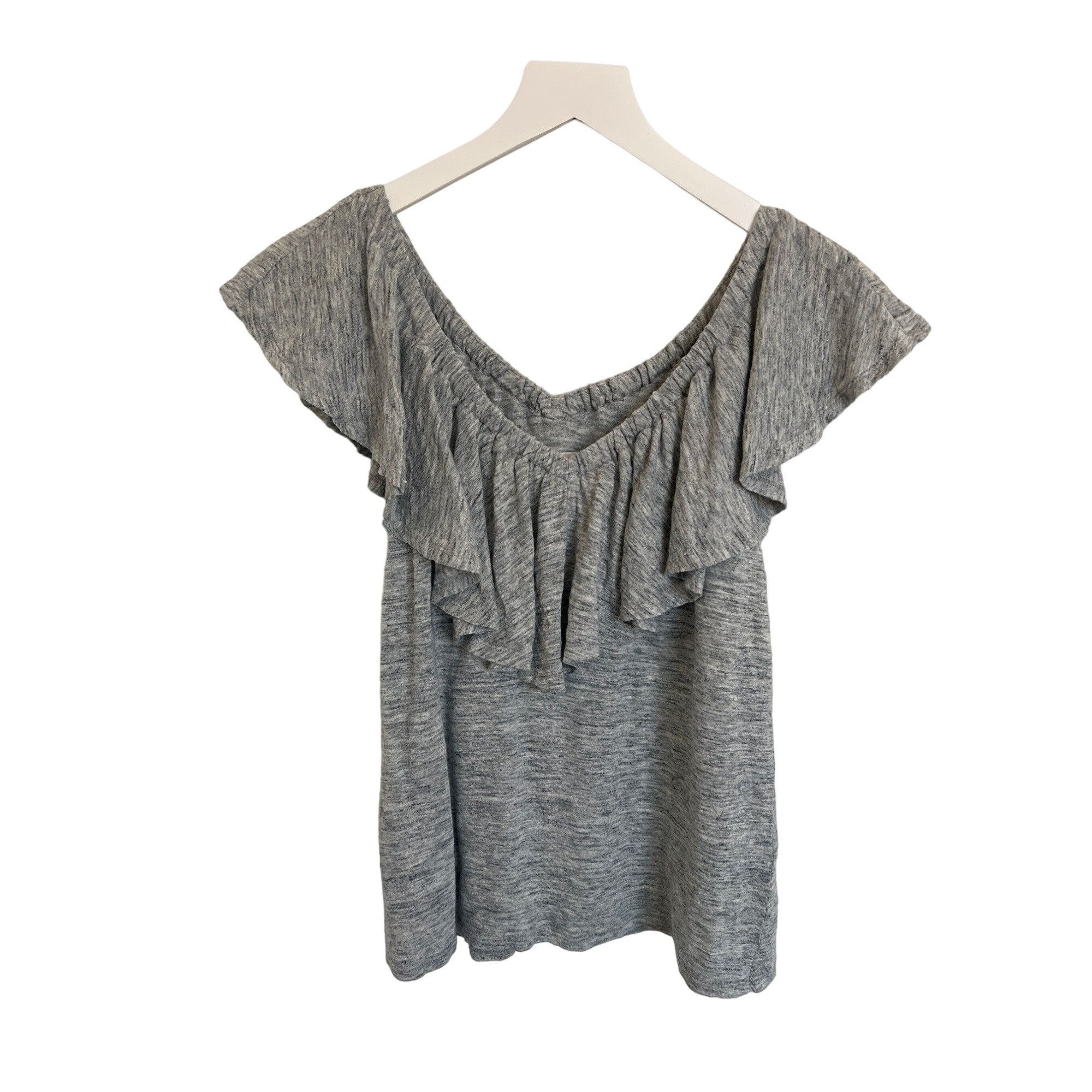 Rebecca Taylor Rebecca Taylor Heather Grey Linen Ruffled Draped Off-Shoulde Size XS / US 0-2 / IT 36-38 - 2 Thumbnail