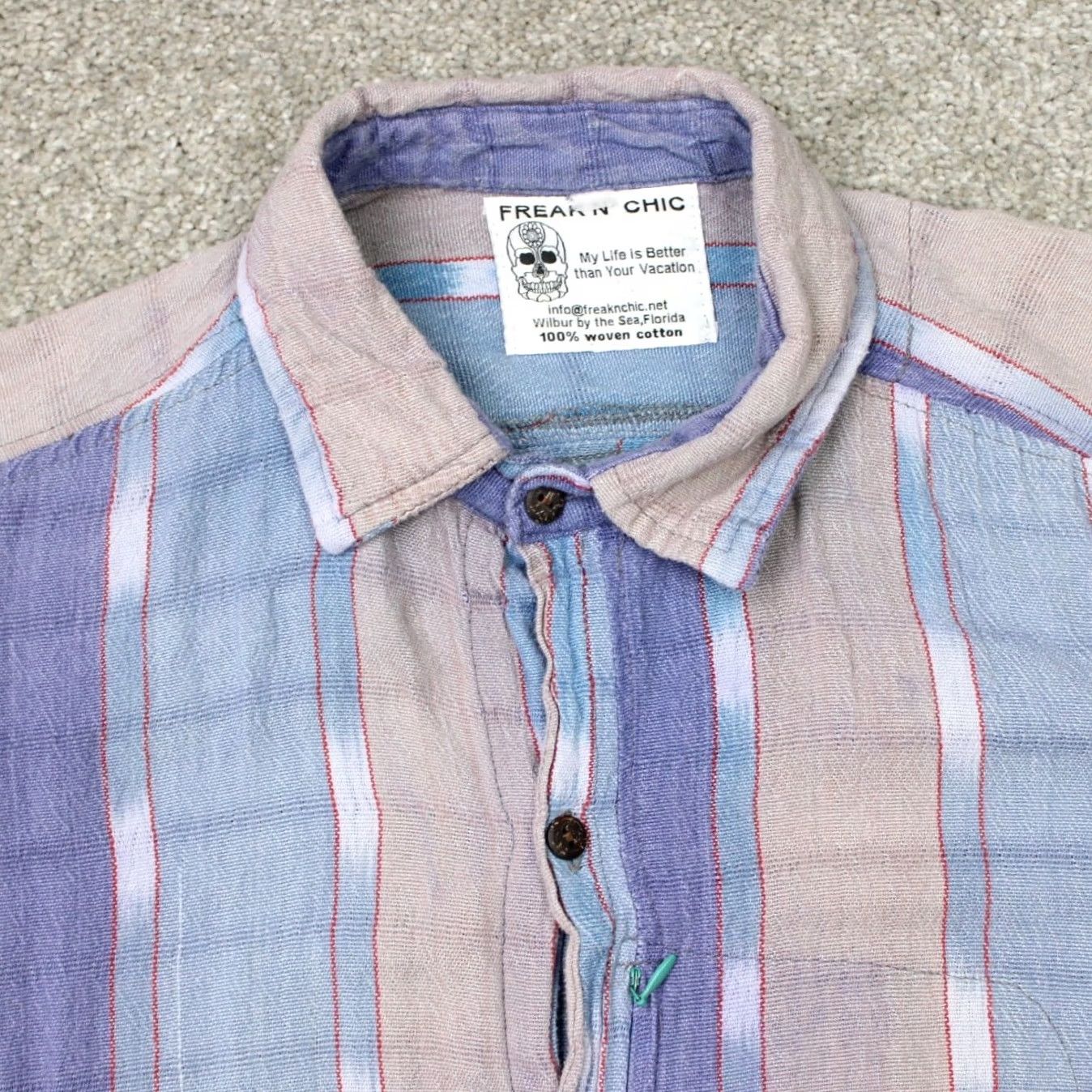 Vintage Freak n Chic Shirt Mens 2XL 2XL Blue/Purple/Beige 100% Woven Cotton Long Sleeve Striped Button-Up Casual Formal Workwear 90s Mens Size US XXL / EU 58 / 5 - 3 Thumbnail