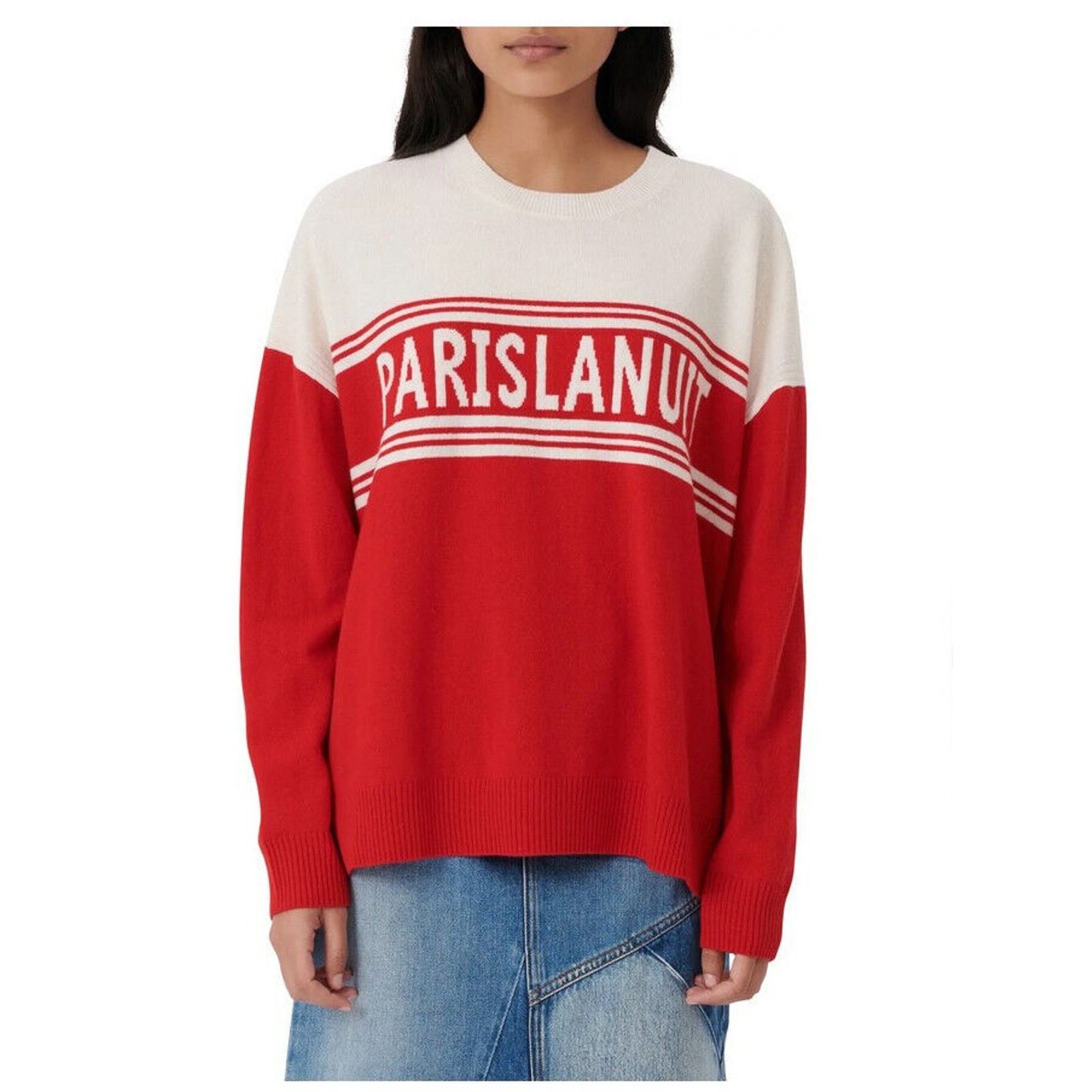 Maje Maje Mariany Wool Color Blocked Sweater Red Size 2 (US 6) Size XS / US 0-2 / IT 36-38 - 1 Thumbnail