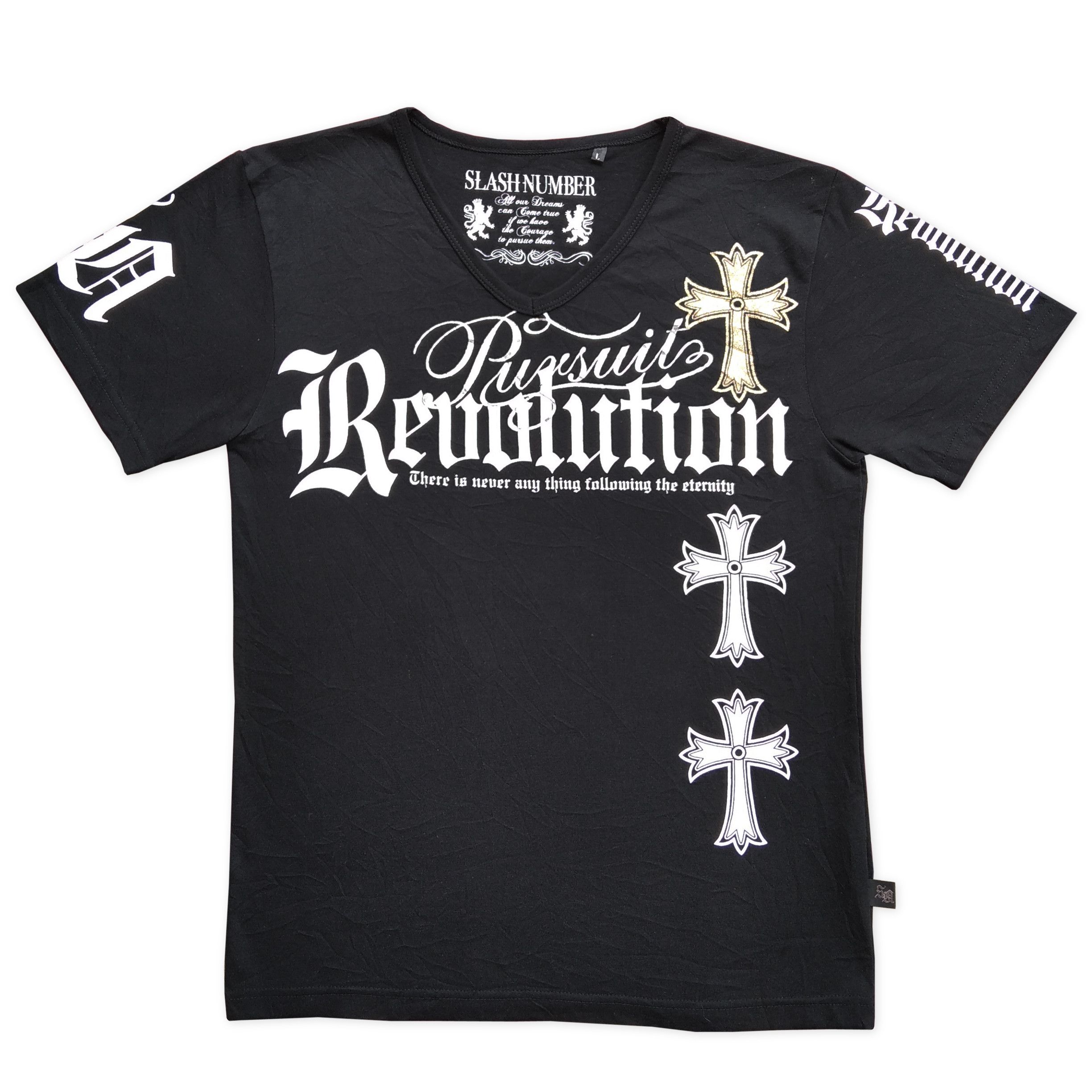 KMRii Vintage y2k Vkei SLASH NUMBER Cross Gold Poem Japanese Brand Size US M / EU 48-50 / 2 - 1 Thumbnail