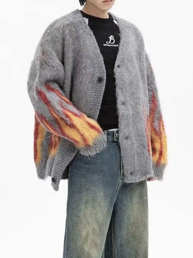 Japanese Brand × Vintage Knitted Loose Fire Cardigan Sweater Unisex Size US L / EU 52-54 / 3 - 6 Thumbnail