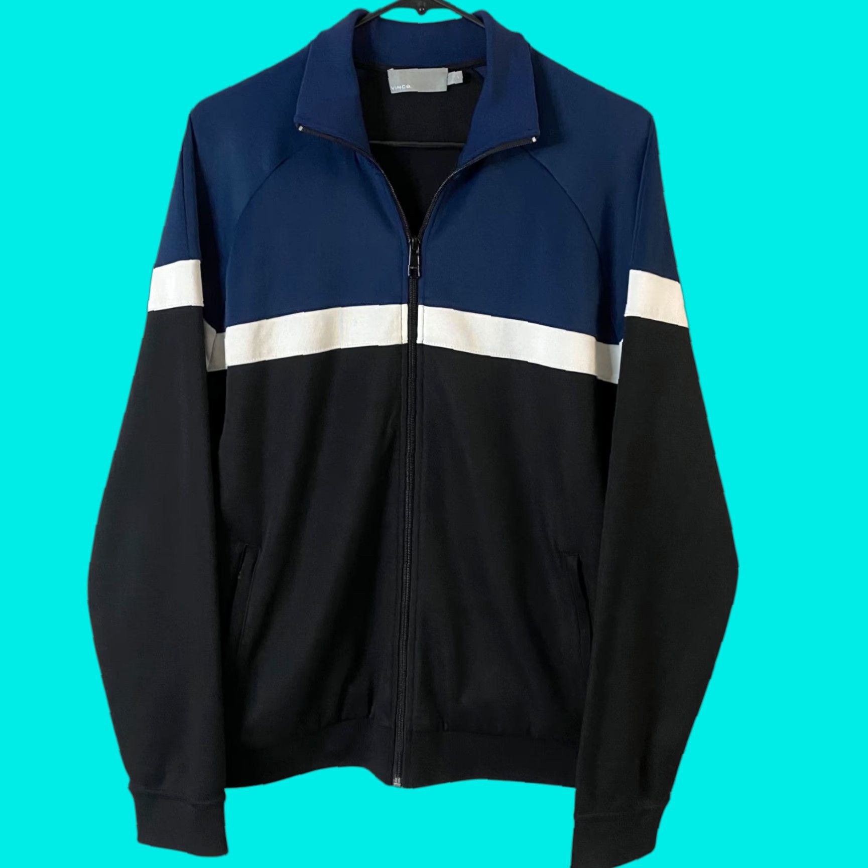 Vince Vince Full-Zip Colorblock Track Jacket Mens Large Black Blue Full Zip Activewear Size US L / EU 52-54 / 3 - 1 Thumbnail