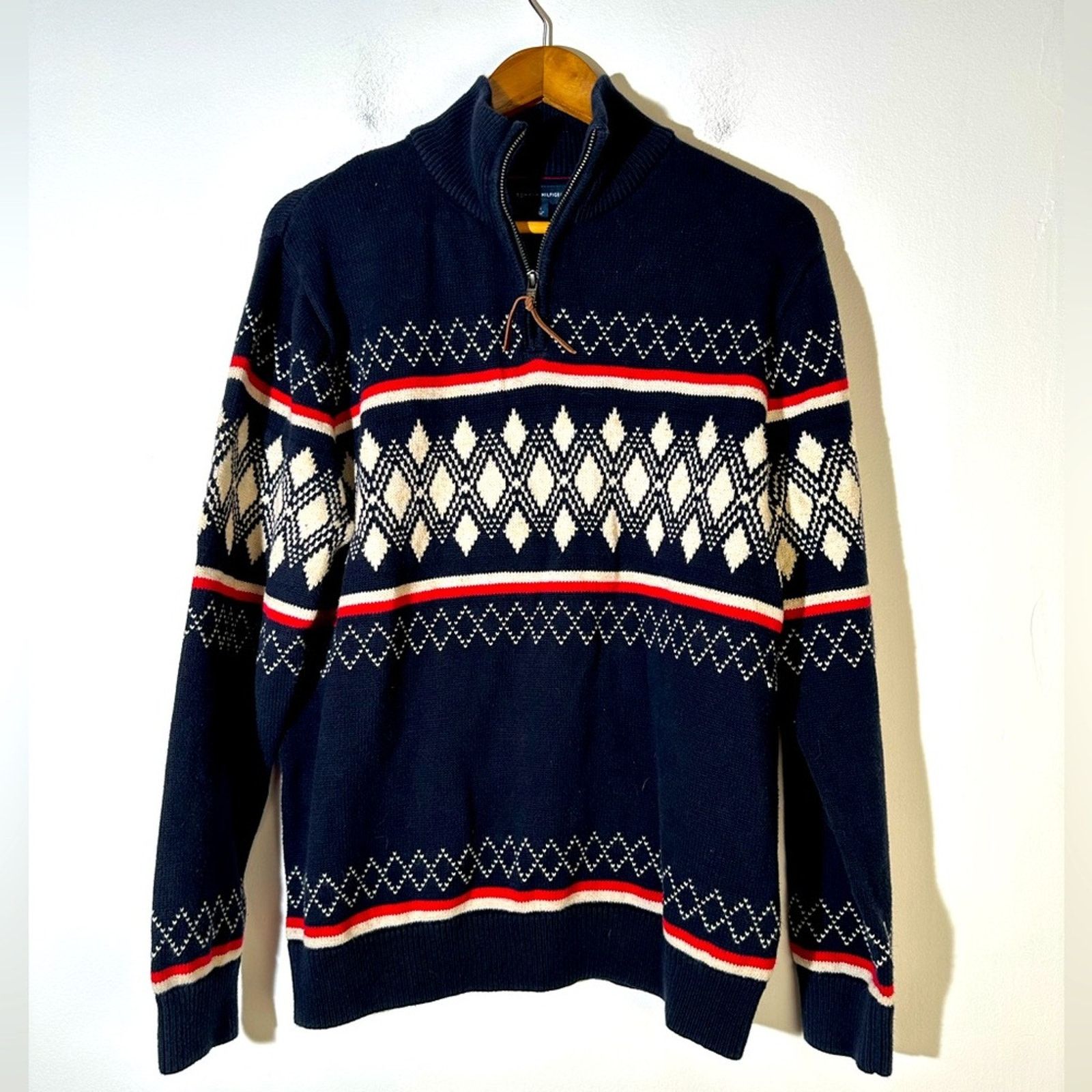 Tommy Hilfiger Tommy Hilfiger 1/4 Zip Argyle Diamond Pattern Sweater Size US L / EU 52-54 / 3 - 1 Thumbnail