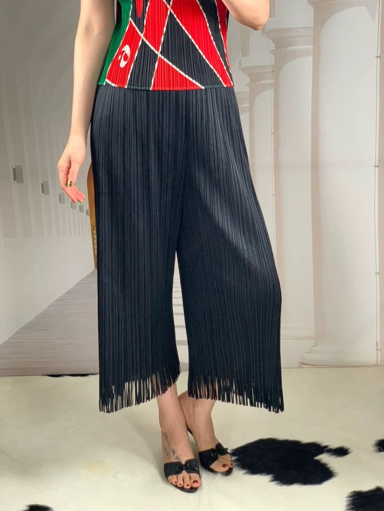 Issey Miyake Issey Miyake Black fringed pants Size 23" - 1 Thumbnail