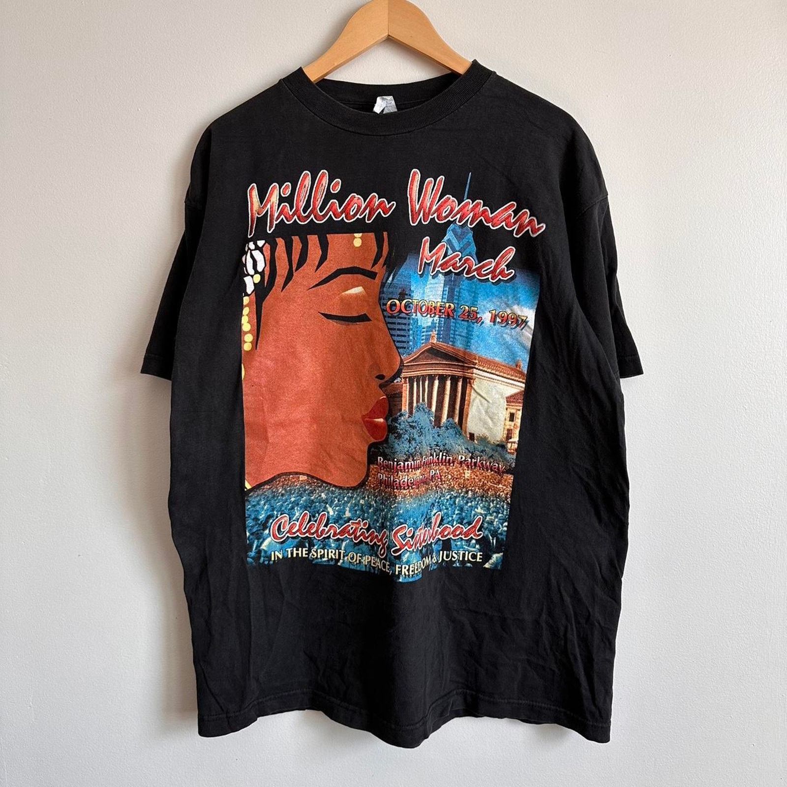 Image of Made In USA x Rap Tees Vintage Million Woman March Shirt in Black, Men's (Size 2XL)