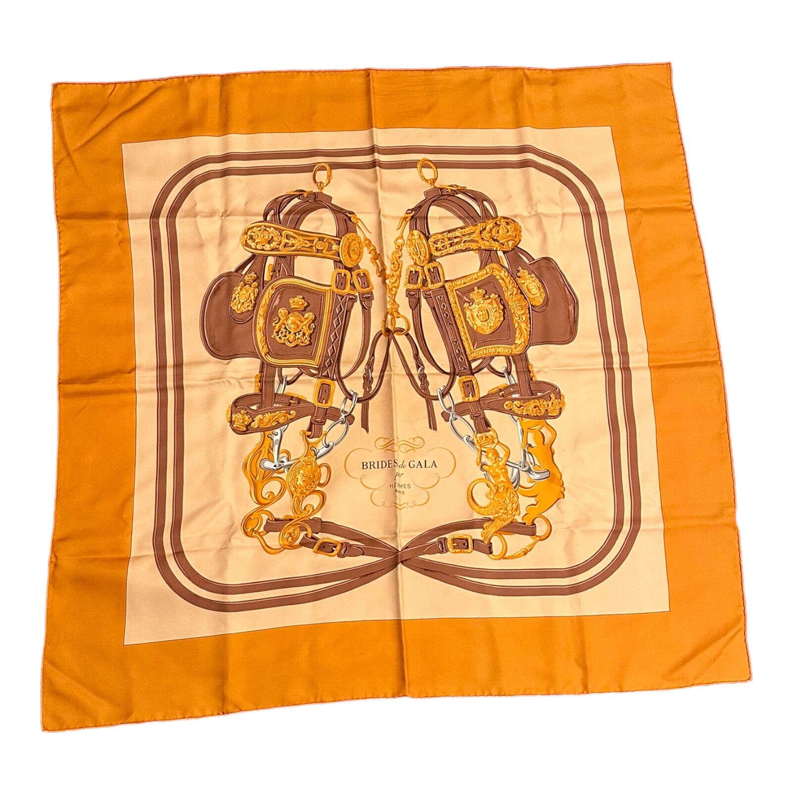 Hermes Brides De Gala 90cm Orange Brown Silk Scarf