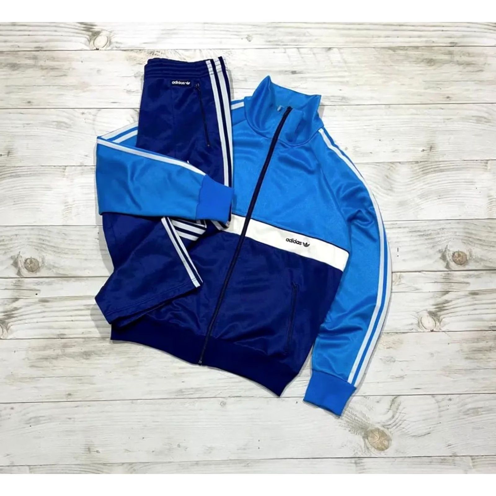 Adidas VINTAGE adidas Tracksuit Jacket Pant 2 Piece Men Size M Blue 80s Size 40R - 2 Thumbnail
