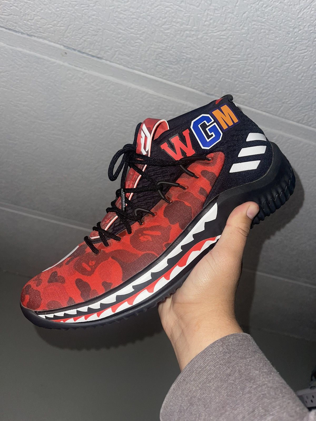 image of Adidas Dame 4 A Bathing Ape Red Camo Shoes, Men's (Size 9)