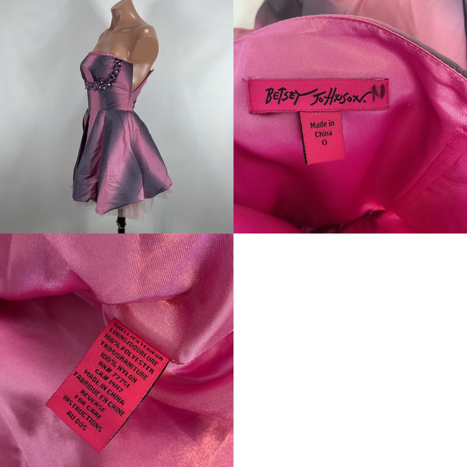 Betsey Johnson VINTAGE Betsey Johnson Dress Womens 0 Pink Purple Ombre Beaded Birthday Party Mini y2k Size XS / US 0-2 / IT 36-38 - 8 Thumbnail
