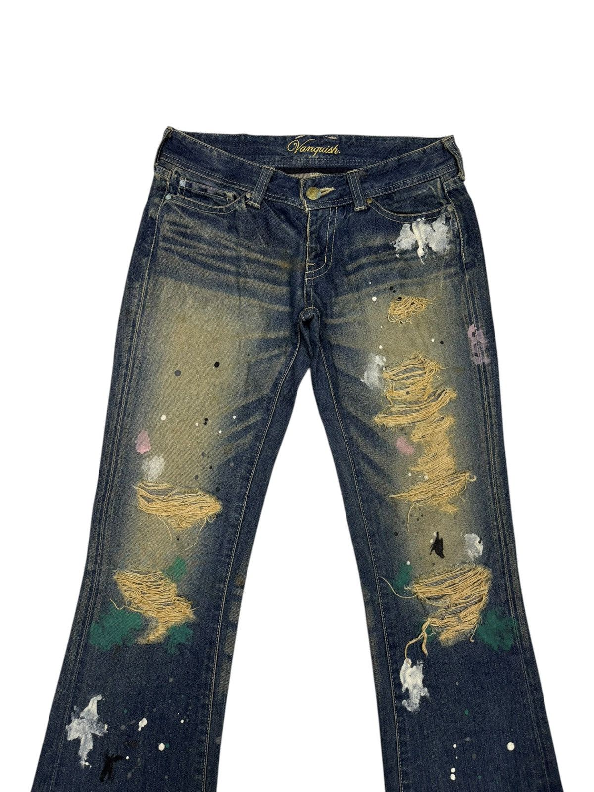 If Six Was Nine Flare Jeans Vanquish Paint Splatter Distressed Denim Size 32" / US 10 / IT 46 - 5 Thumbnail