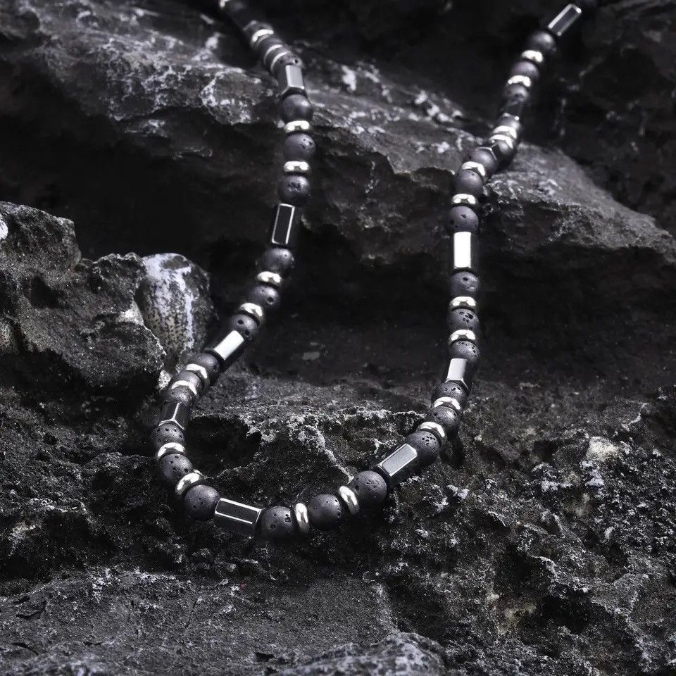 Jewelry × Vintage Natural Volcano Stone Necklace Black Gallstone Beaded Choker Size ONE SIZE - 6 Thumbnail