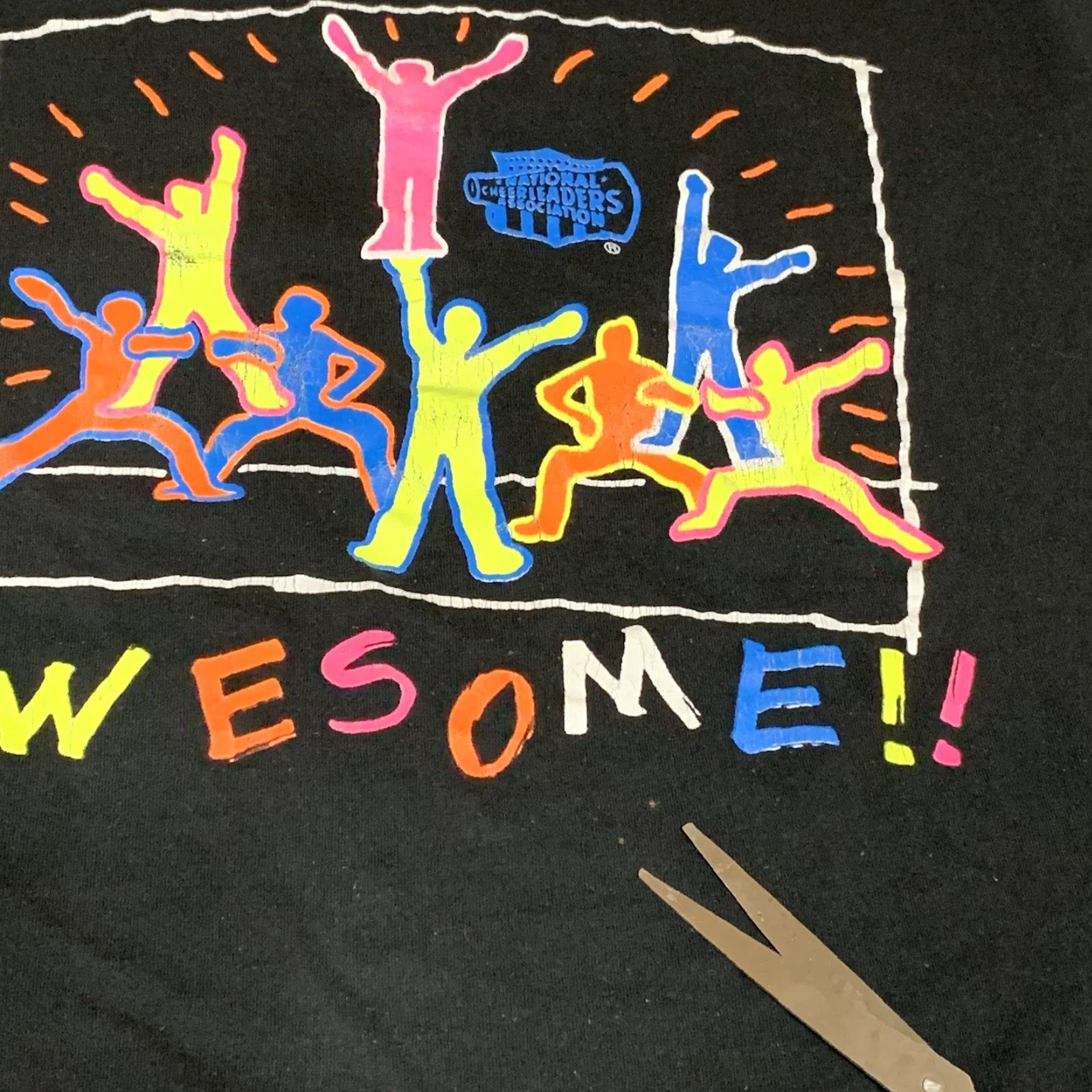 Jerzees VINTAGE National Cheerleaders Association Awesome 90s Black Neon T Shirt L/M Size US L / EU 52-54 / 3 - 7 Thumbnail