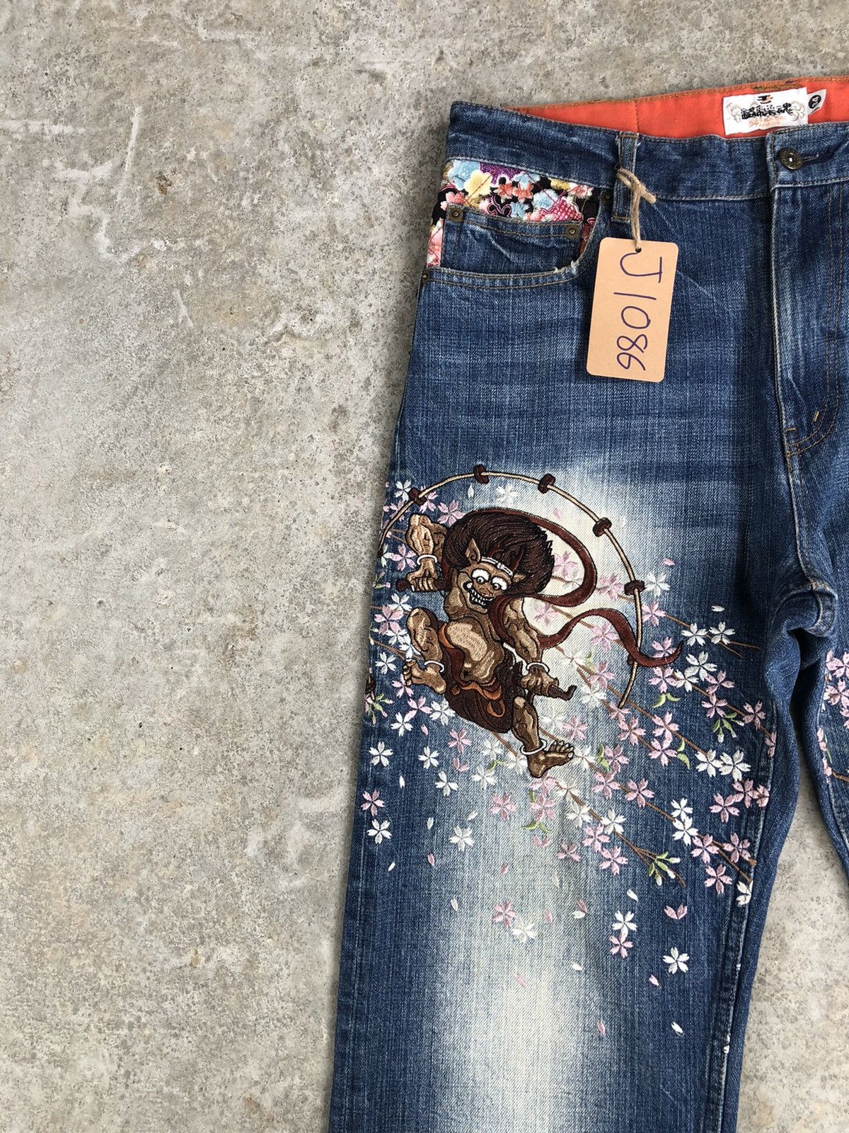 Karakuri Tamashii Karakuri Tamashii Embroidered Jeans Distressed Jeans Size US 33 - 4 Thumbnail