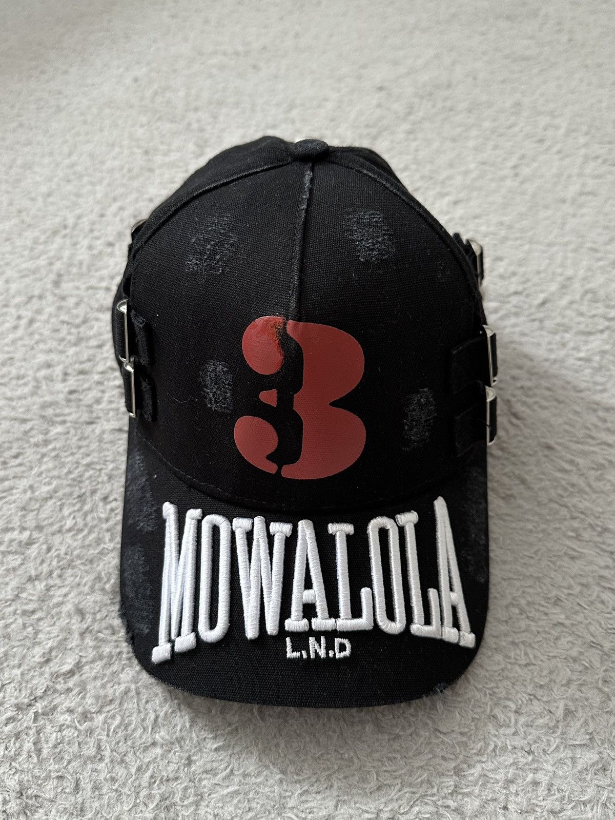 Mowalola Mowalola Lotta Buckle Cap Distressed Strapback Hat