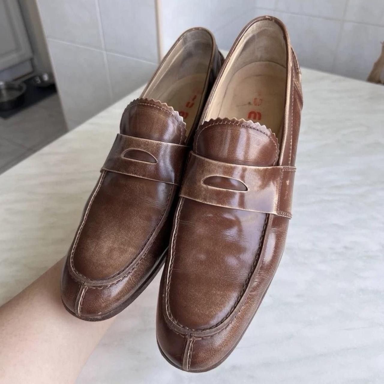 Miu Miu Vintage Miu Miu Men’s Brown Patina Leather Penny Loafers Size US 8.5 / EU 41-42 - 2 Thumbnail