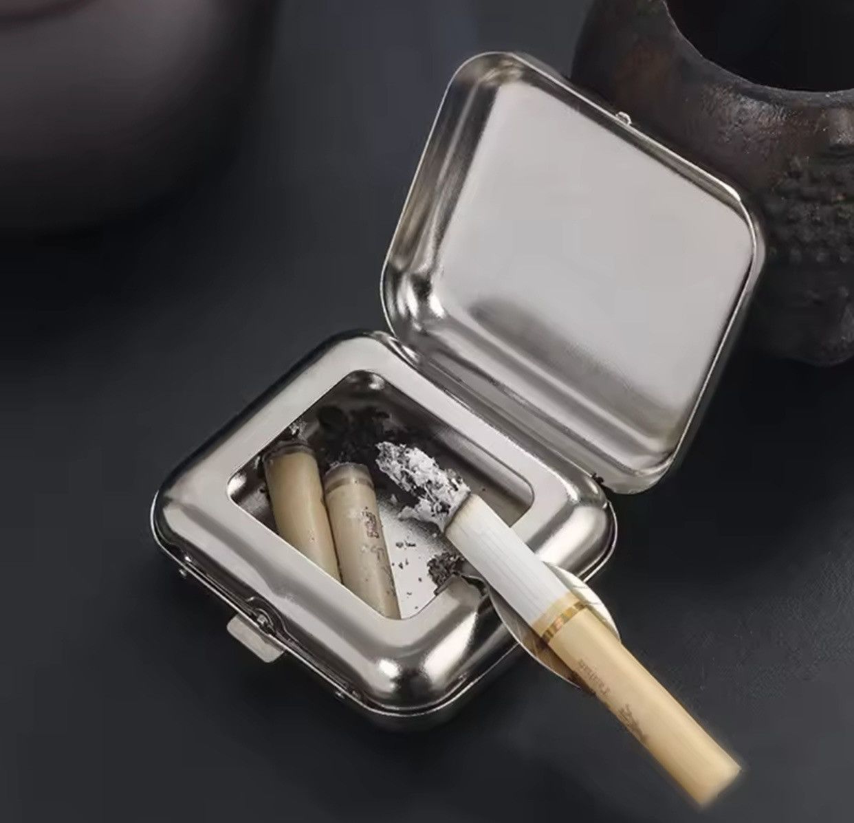 Vintage Portable Ashtray, Metal Pocket Ashtray Size ONE SIZE - 3 Thumbnail