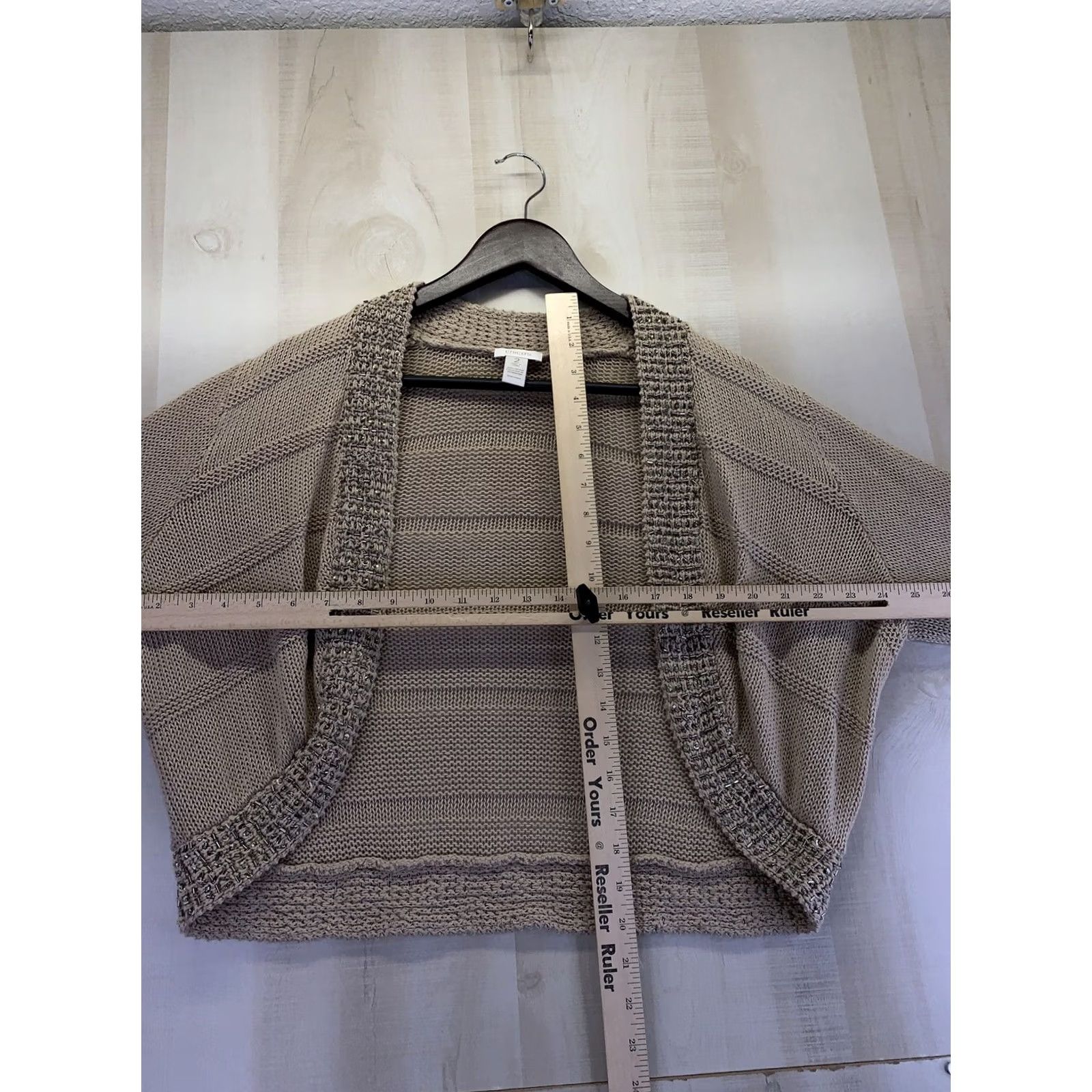 Vintage Chico’s Womens Beige Knit Open Front 3/4 Sleeve Beaded Cardigan Shirt Womens Cardigan Beige 3/4 Sleeve Beaded Chico’s Size L / US 10 / IT 46 - 3 Thumbnail