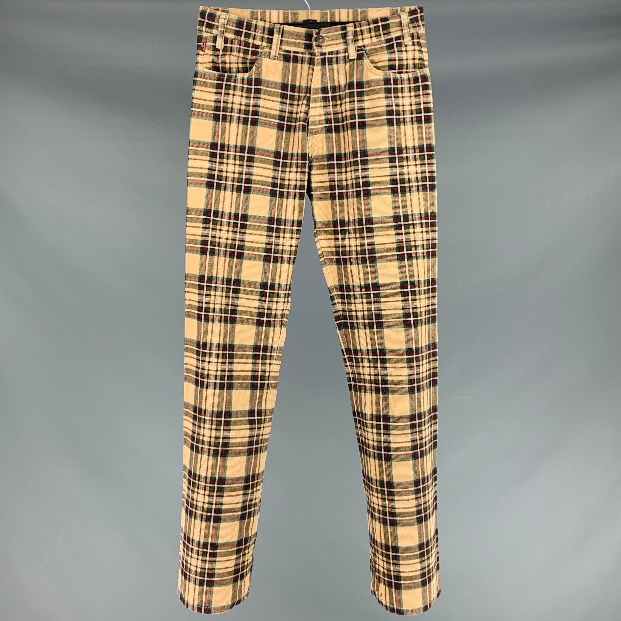 image of Levis Tan Red Black Plaid Cotton Straight Casual Pants, Men's (Size 32)