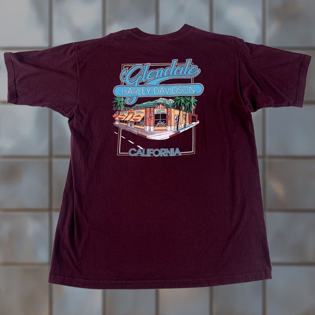 Harley Davidson VINTAGE Harley Davidson Shirt Mens XL 1996 Holoubek Glendale Burgundy 90s Size US XL / EU 56 / 4 - 1 Thumbnail