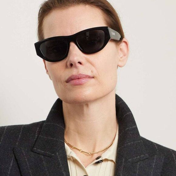 Celine Celine CL40315U 93A Sunglasses Green Geometric Frame, Smoke Size ONE SIZE - 2 Thumbnail