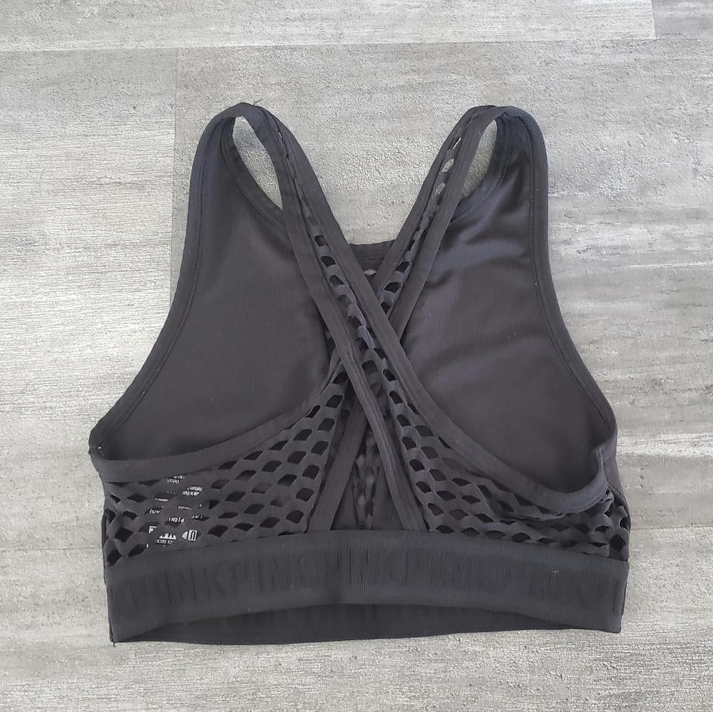 Designer Black Mesh Detailed VS Sport Bra Size ONE SIZE - 2 Thumbnail