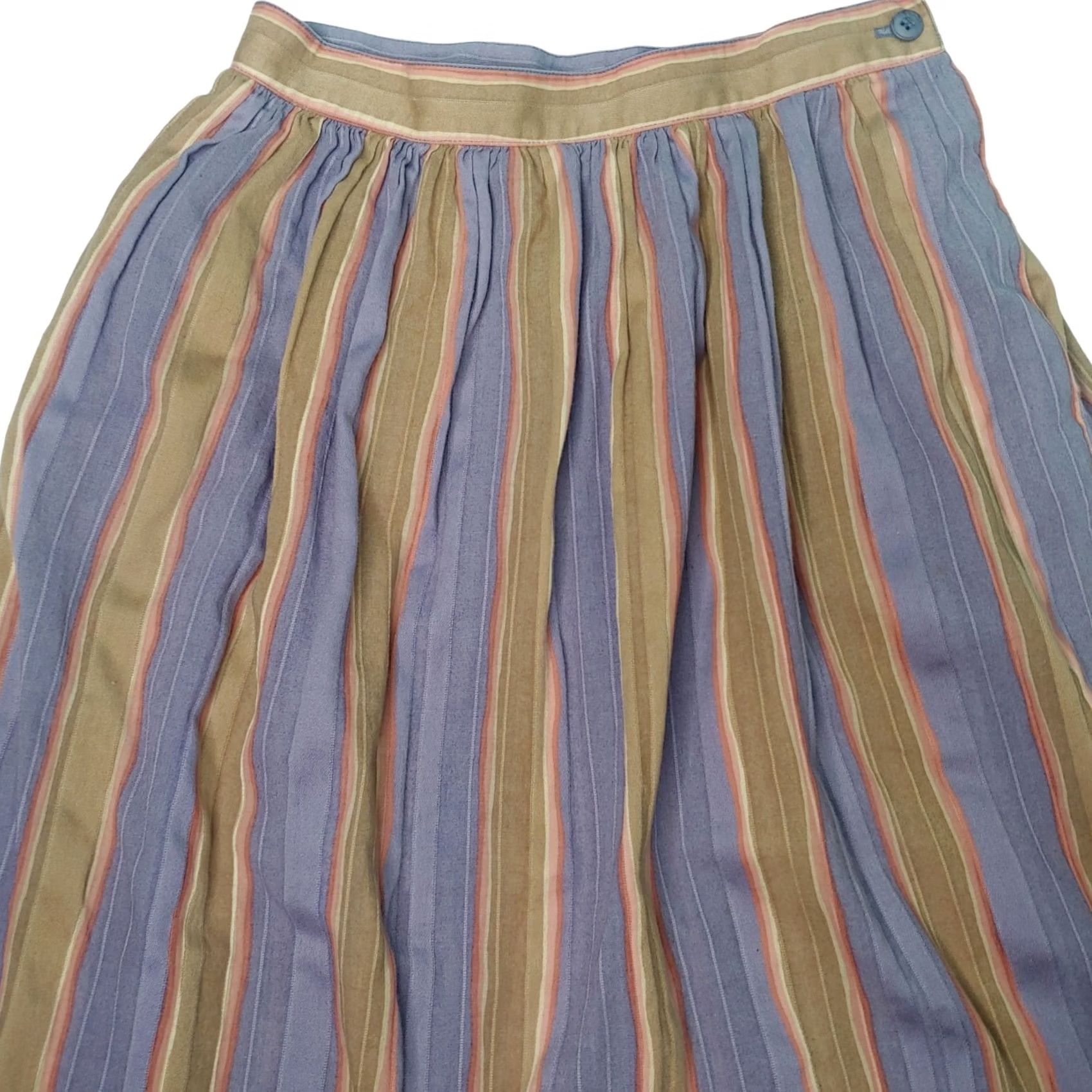 Pinko VINTAGE Prophecy Skirt Midi Women 12 Purple Tan Pink Stripe Cotton Woven A-Line Button Pocketed USA Size 34" / US 12 / IT 48 - 3 Thumbnail