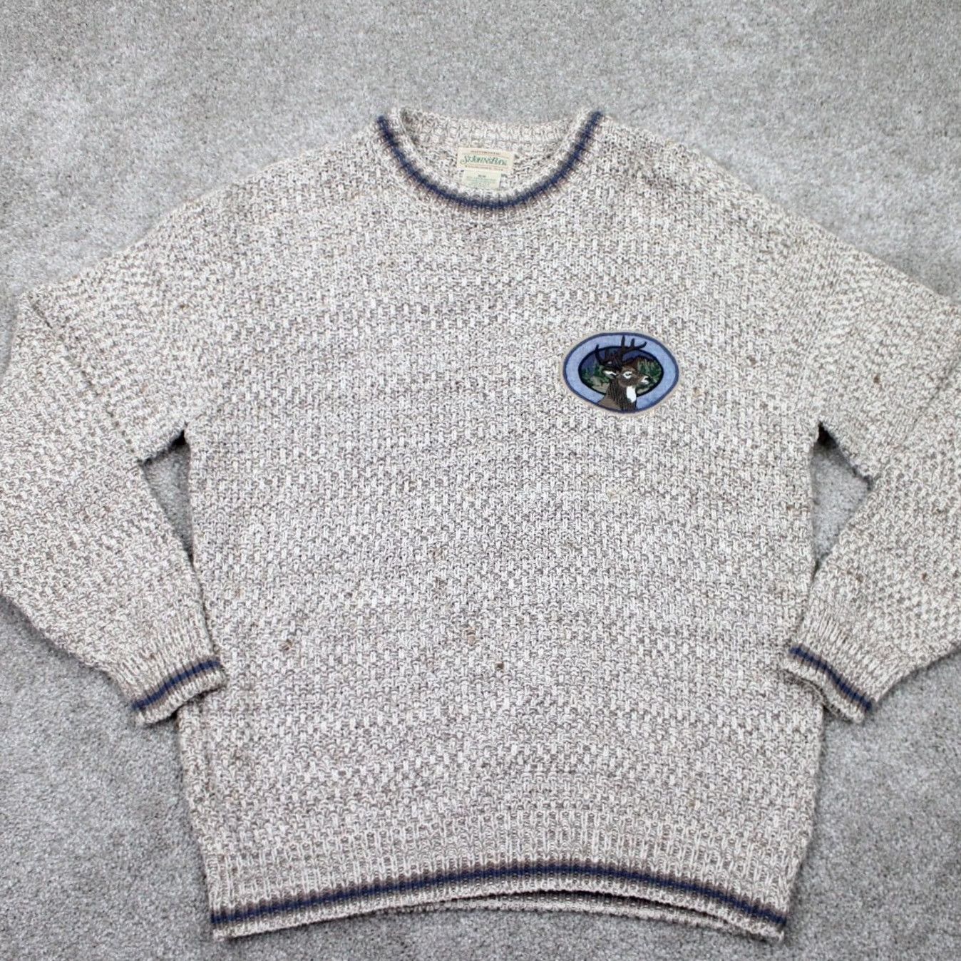 Vintage VTG St. Johns Bay Sweater Mens Medium Beige Knit Thick Embroidered Deer Patch Pullover Cardigan Crew Neck All Seasons" Size US M / EU 48-50 / 2 - 2 Thumbnail