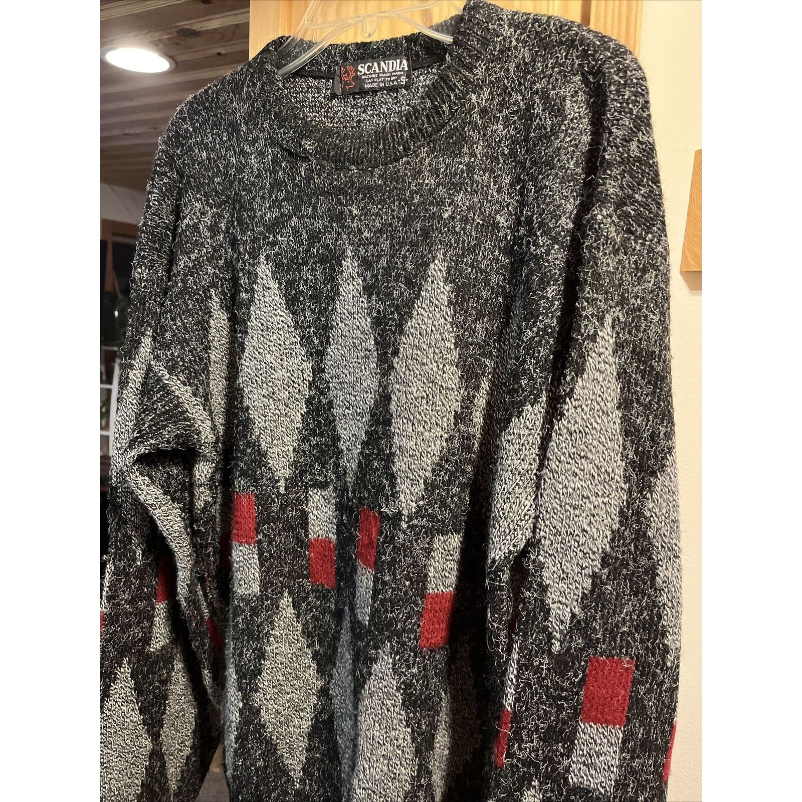 Other Scandia Vintage Small Gray Red Argyle LS Acrylic Sweater Size S / US 4 / IT 40 - 7 Thumbnail