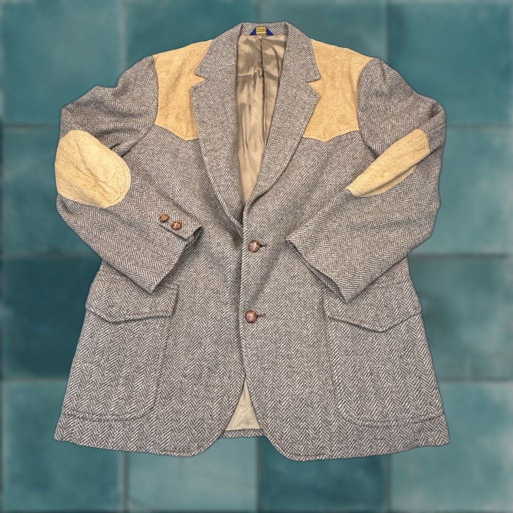 VINTAGE Pendleton Western Blazer Men SZ 44 Brown Herringbone Wool