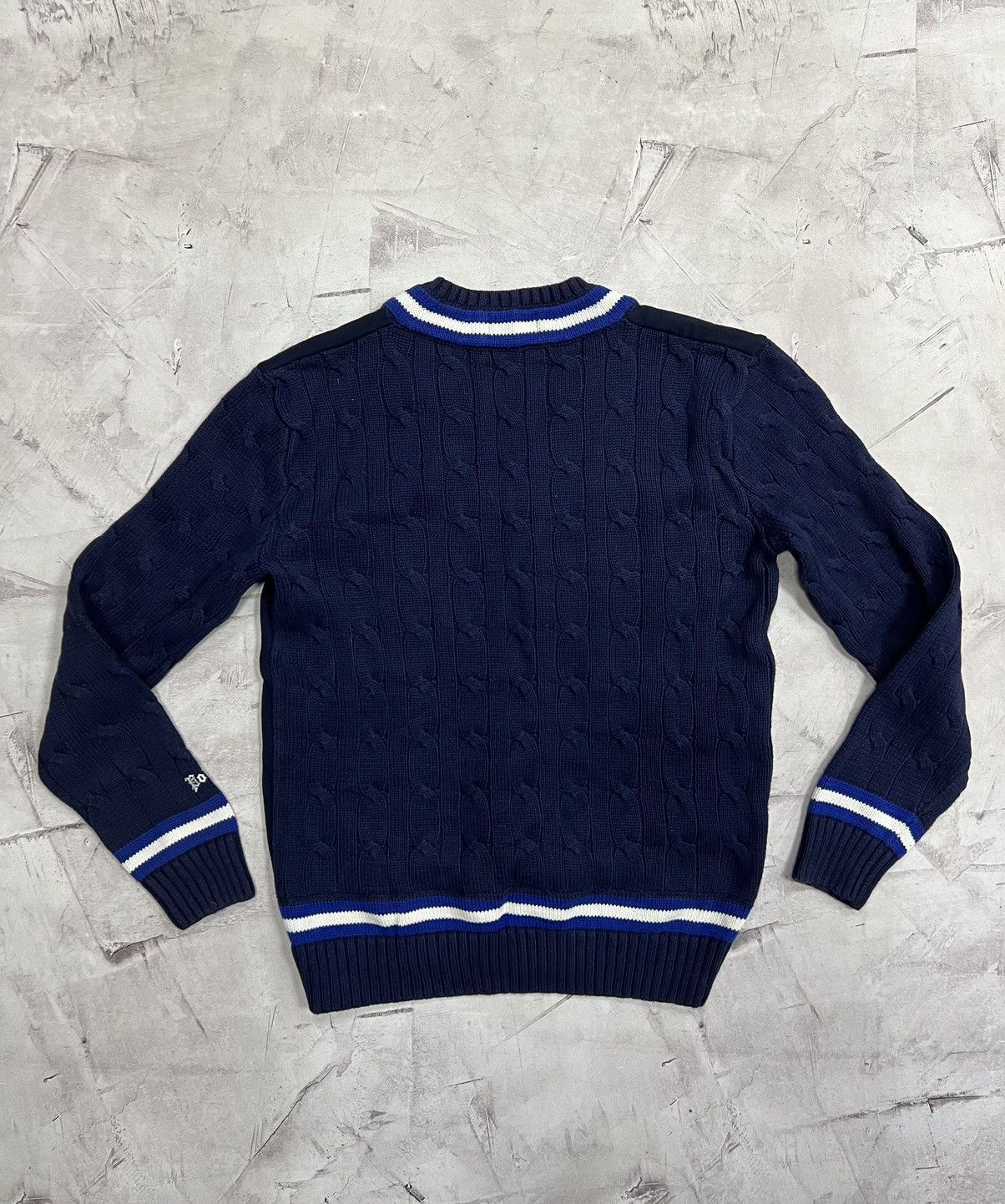 Vtg POLO Ralph Lauren Sweater popular V-Neck Navy Blue Jumper Mens L