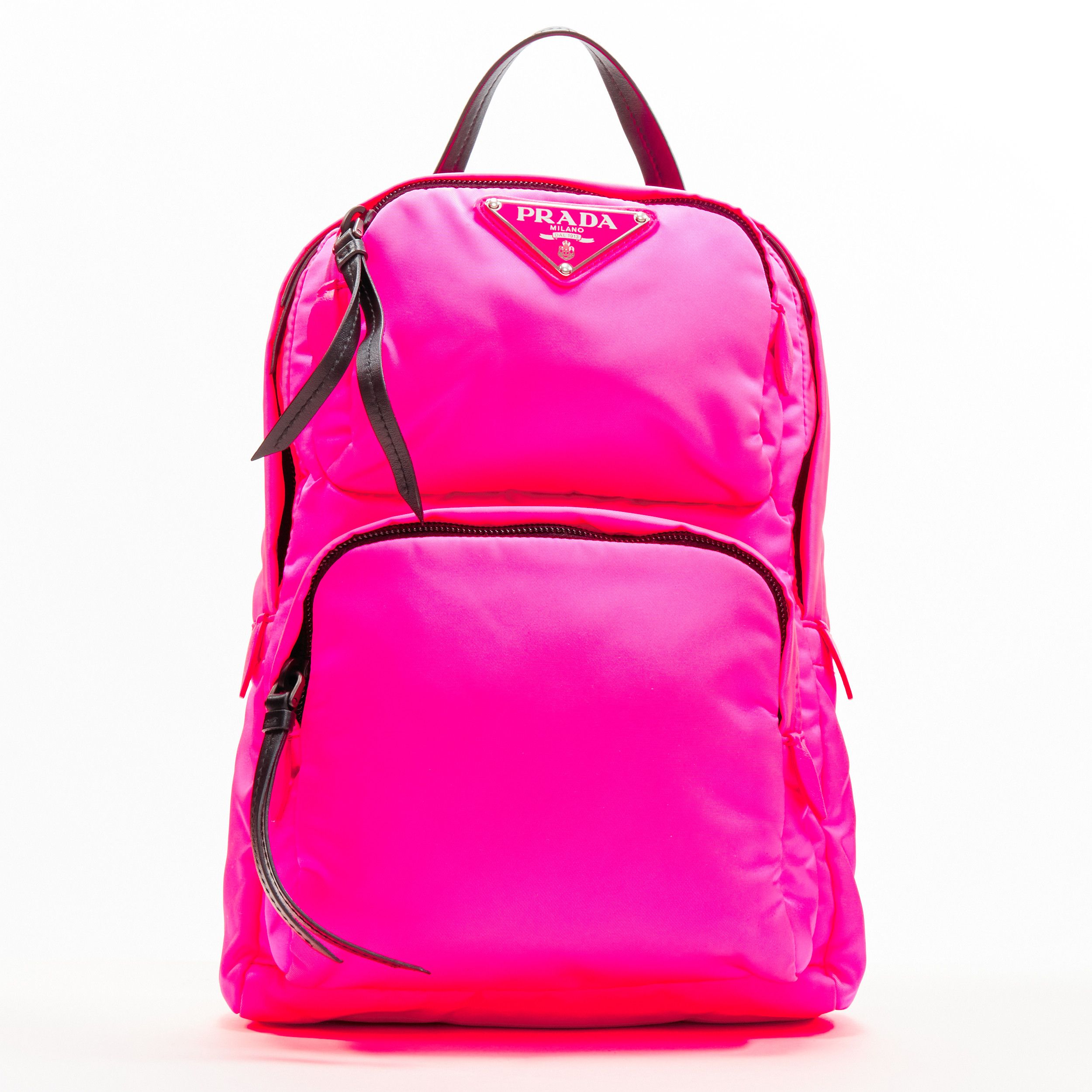 Prada PRADA neon pink Tessuto nylon triangle logo small sling backpack bag Size ONE SIZE - 1 Thumbnail