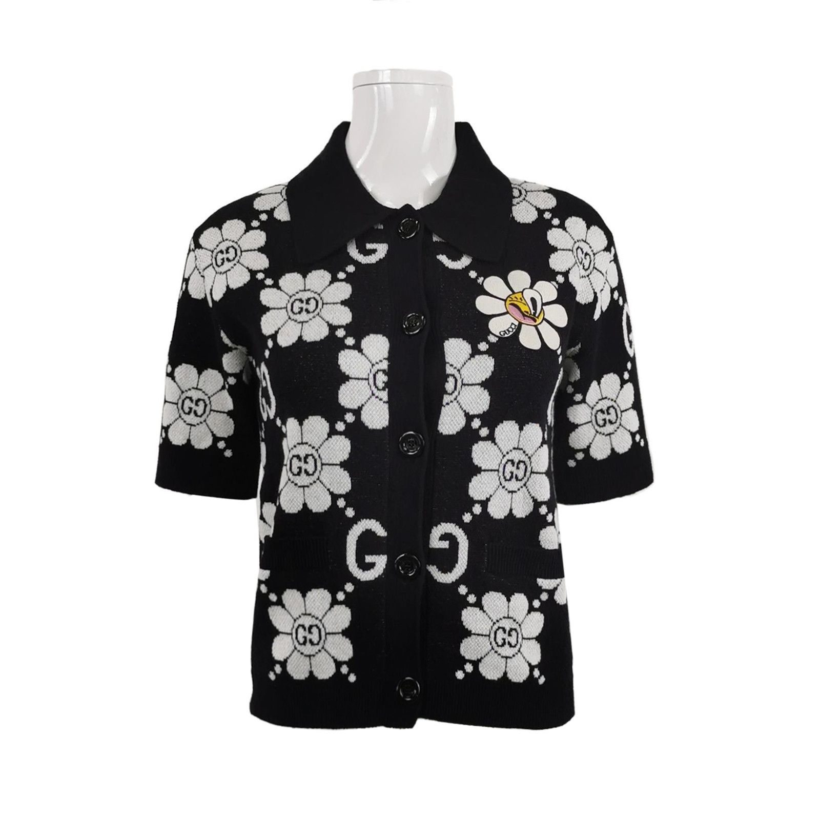 Gucci Gucci Floral GG Logo Lapel Short-Sleeve Cardigan Size S / US 4 / IT 40 - 1 Thumbnail