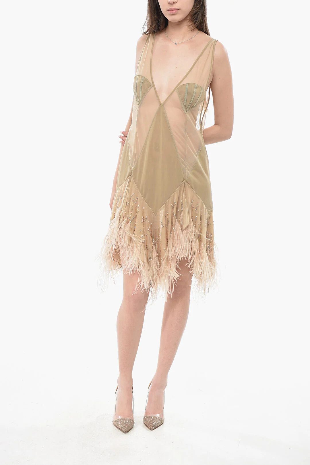 The Attico og1mm0426 Sheer Mini Dress in Beige Size XS / US 0-2 / IT 36-38 - 1 Thumbnail
