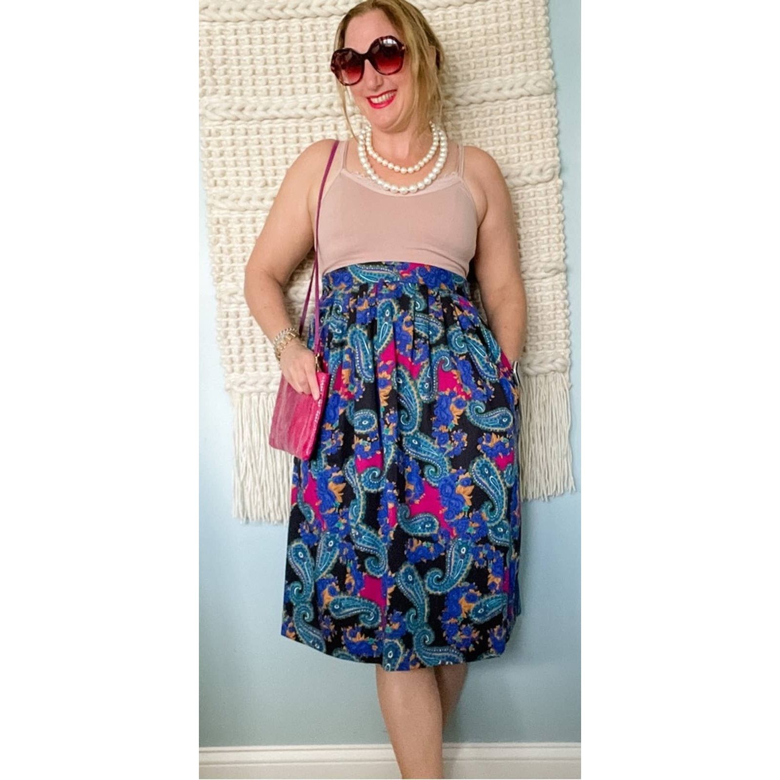 Vintage Vintage jewel tone paisley pull on pleated midi/knee skirt Size 26" / US 2 / IT 38 - 6 Thumbnail