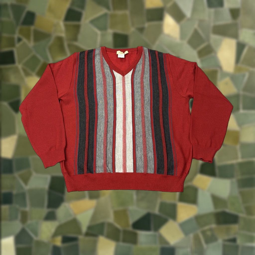 Vintage VINTAGE Montechiaro Sweater Mens Medium Red Striped V Neck Knit Made In Italy Wool Blend Size US M / EU 48-50 / 2 - 1 Thumbnail
