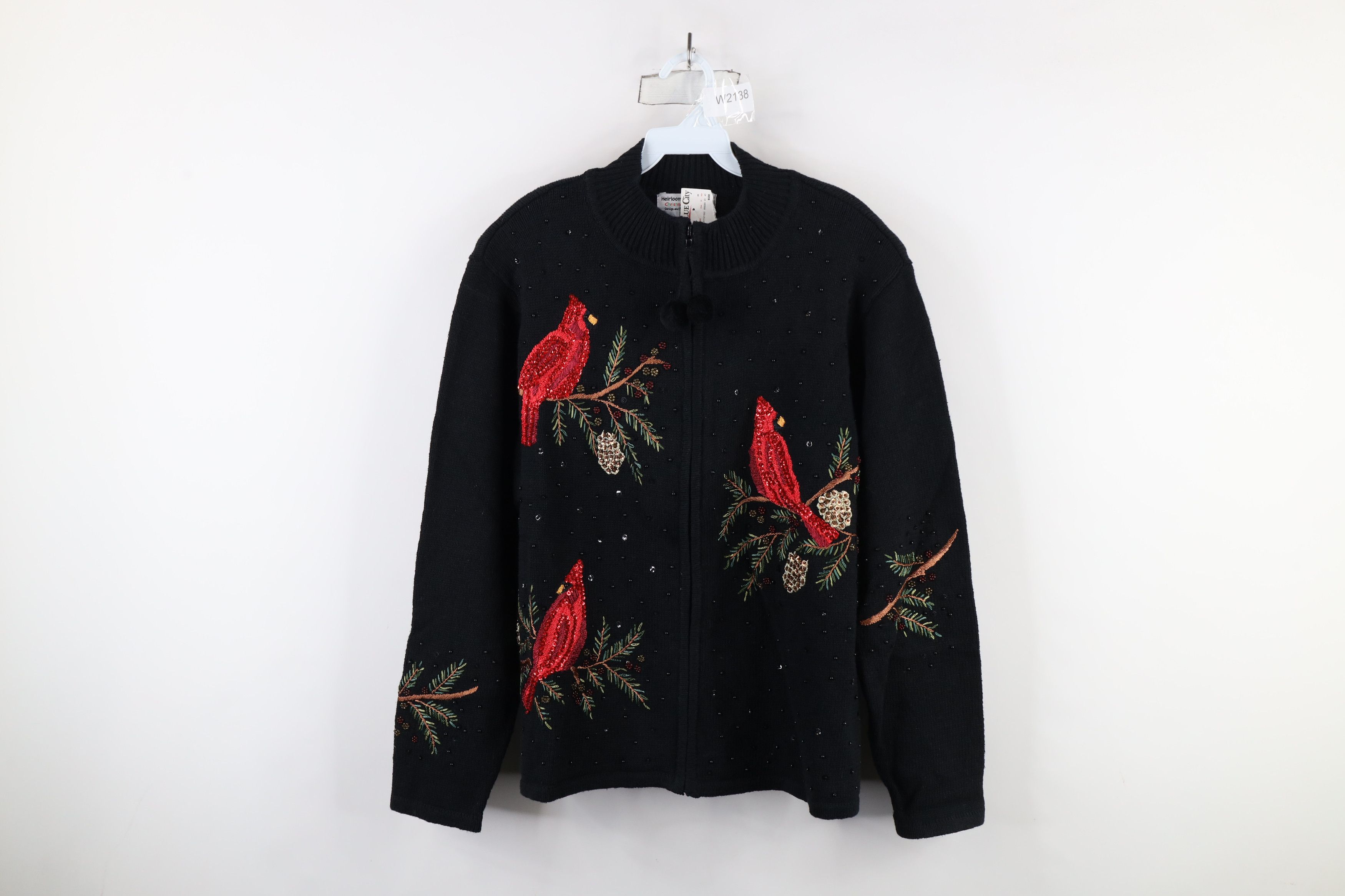 Vintage Deadstock Vintage 90s Birds Sequin Full Zip Cardigan Sweater Size XXL / US 16-18 / IT 52-54 - 1 Thumbnail