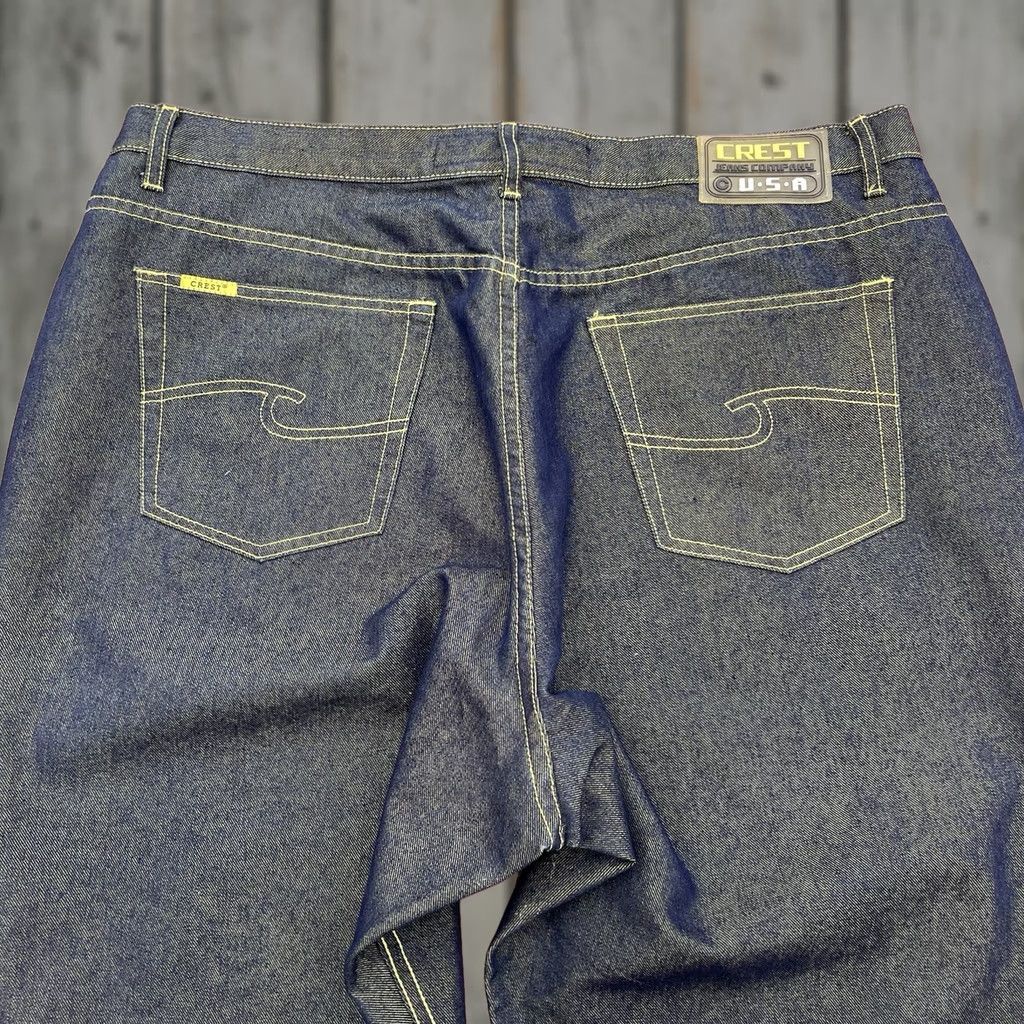Denime VINTAGE Crest Jeans Wide-Leg Denim Jeans 24W Women Blue Lime Green Y2K Baggy Grunge Hip Hop 33.5in Inseam Womens Size 42" / US 20 - 1 Thumbnail