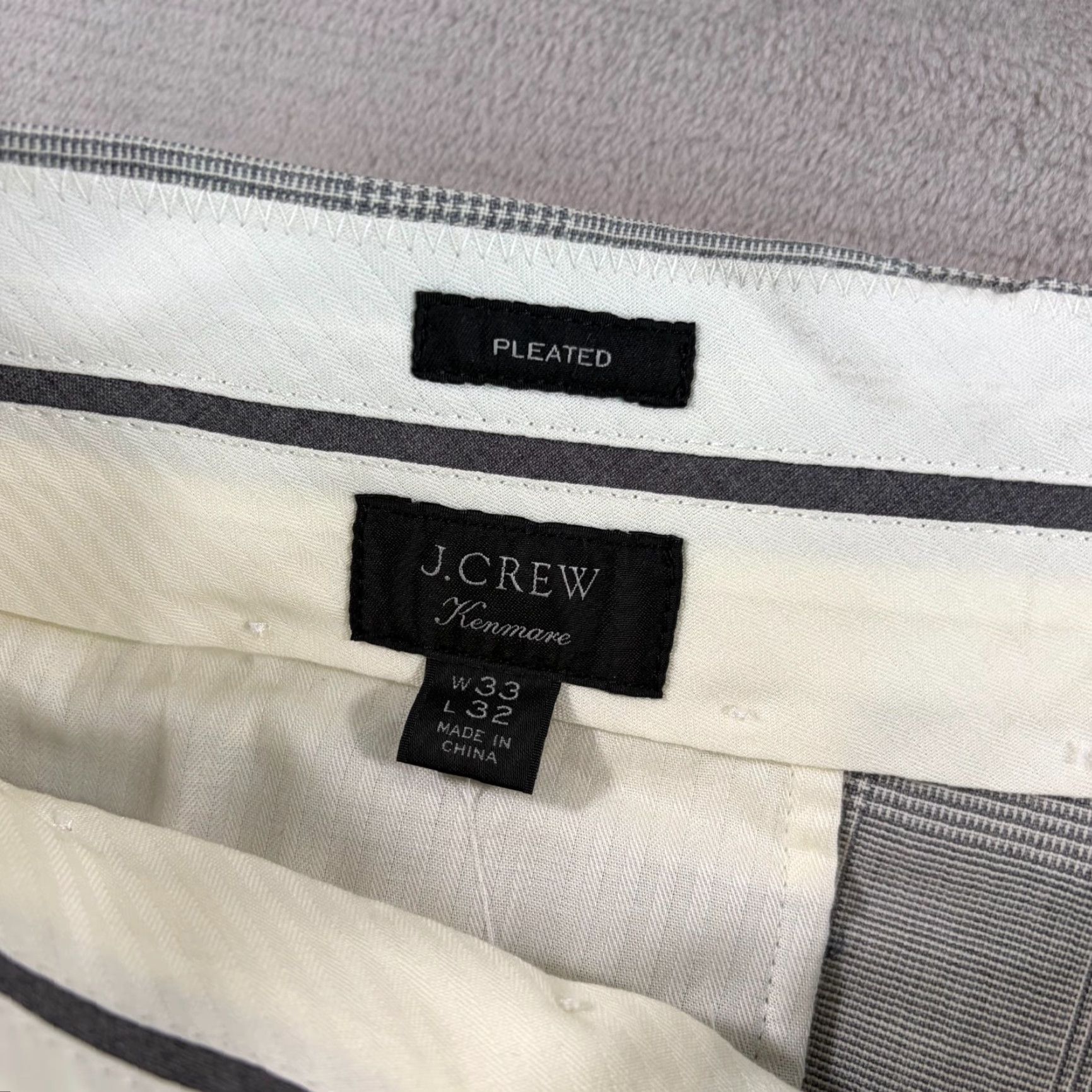 J.Crew J.CREW Kenmare Relaxed-fit Pants Marzotto Wool Grey Men 35x28 NWT Grey Check Dress Pants, Business, Office, Career, Preppy Mens Size US 35 - 3 Thumbnail