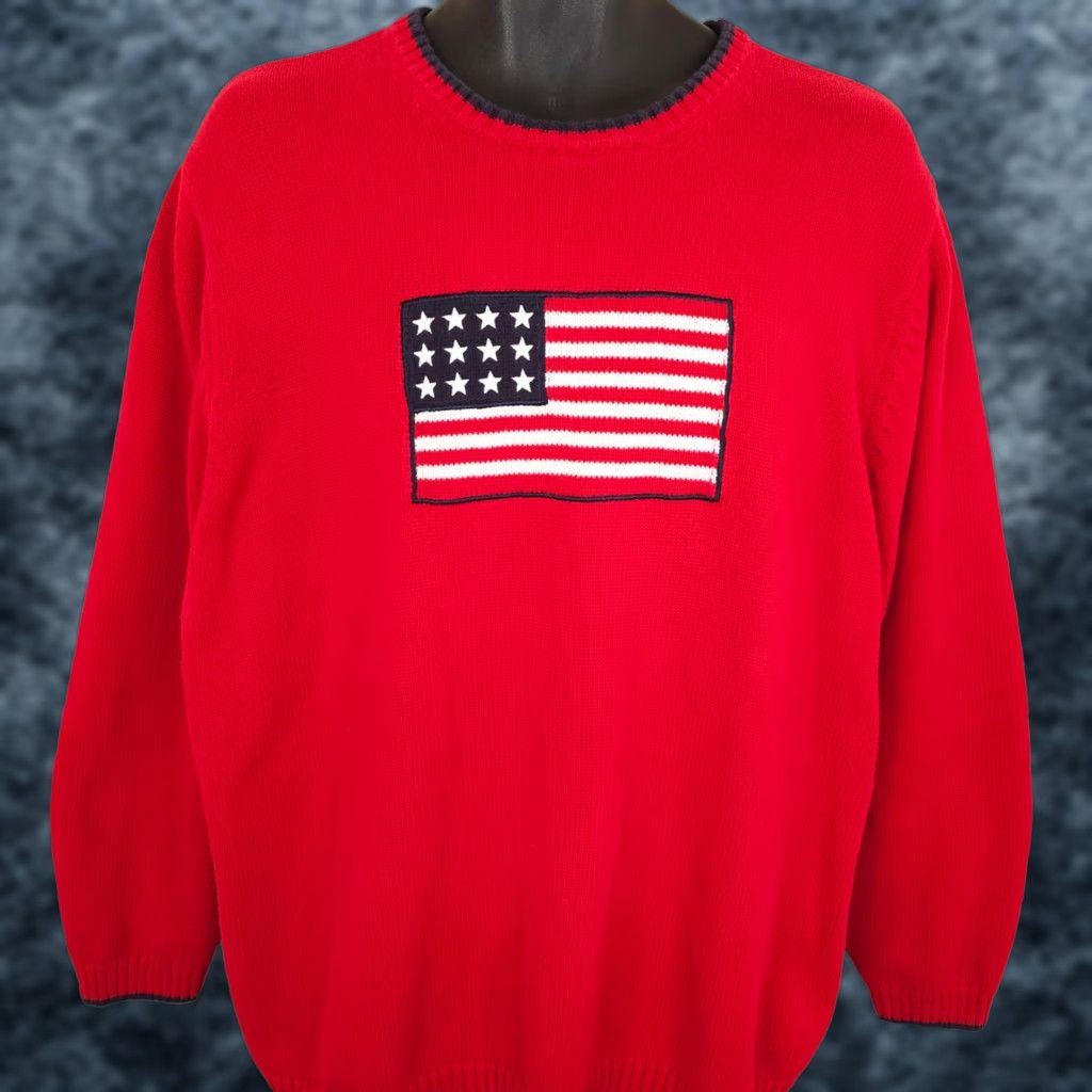 VINTAGE American Flag Sweater Womens 2X Red 90s Karen Scott Australia