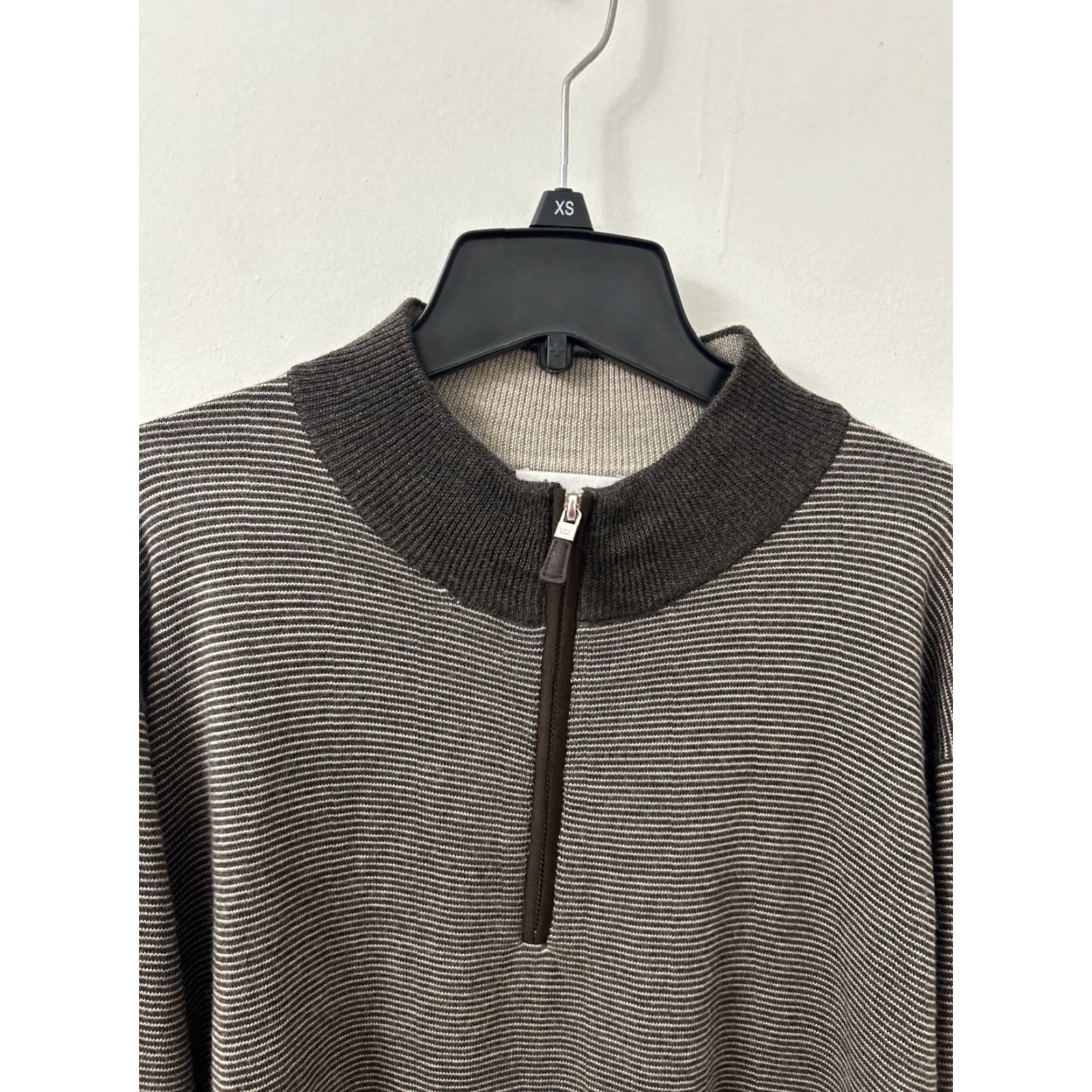 Peter Millar Peter Millar Sweater Mens XL Brown Striped 1/4 Zip Wool Mock Neck Pullover Size US XL / EU 56 / 4 - 4 Thumbnail