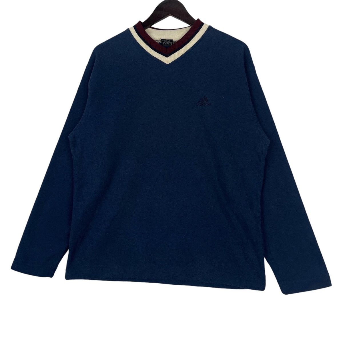 Adidas × Vintage Vintage Adidas Sweatshirt V-neck Navy Blue Pullover Jumper Size US S / EU 44-46 / 1 - 2 Thumbnail