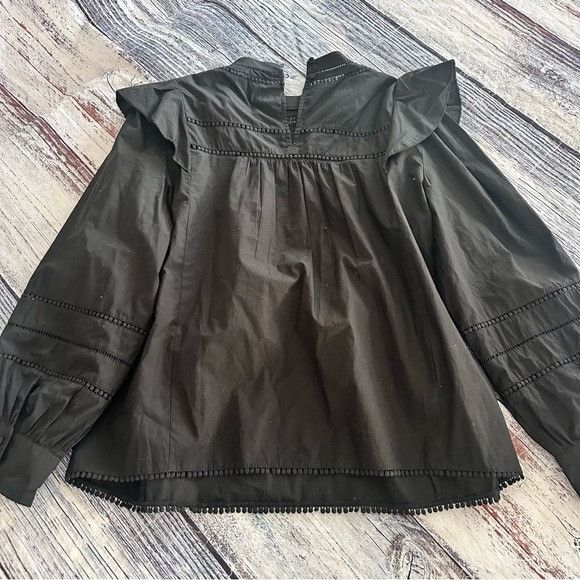 J.Crew J. Crew Black Crochet Ruffled Blouse Size L / US 10 / IT 46 - 6 Thumbnail