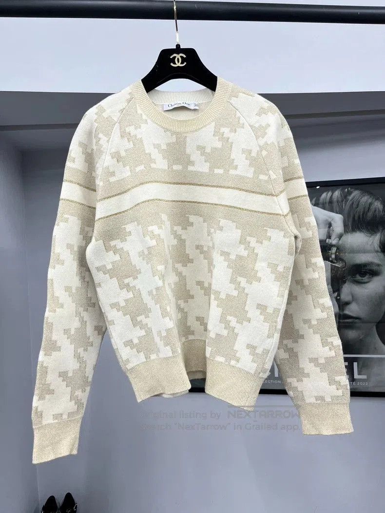 Dior Dior Ivory Houndstooth Cashmere Sweater. Size US M / EU 48-50 / 2 - 1 Thumbnail
