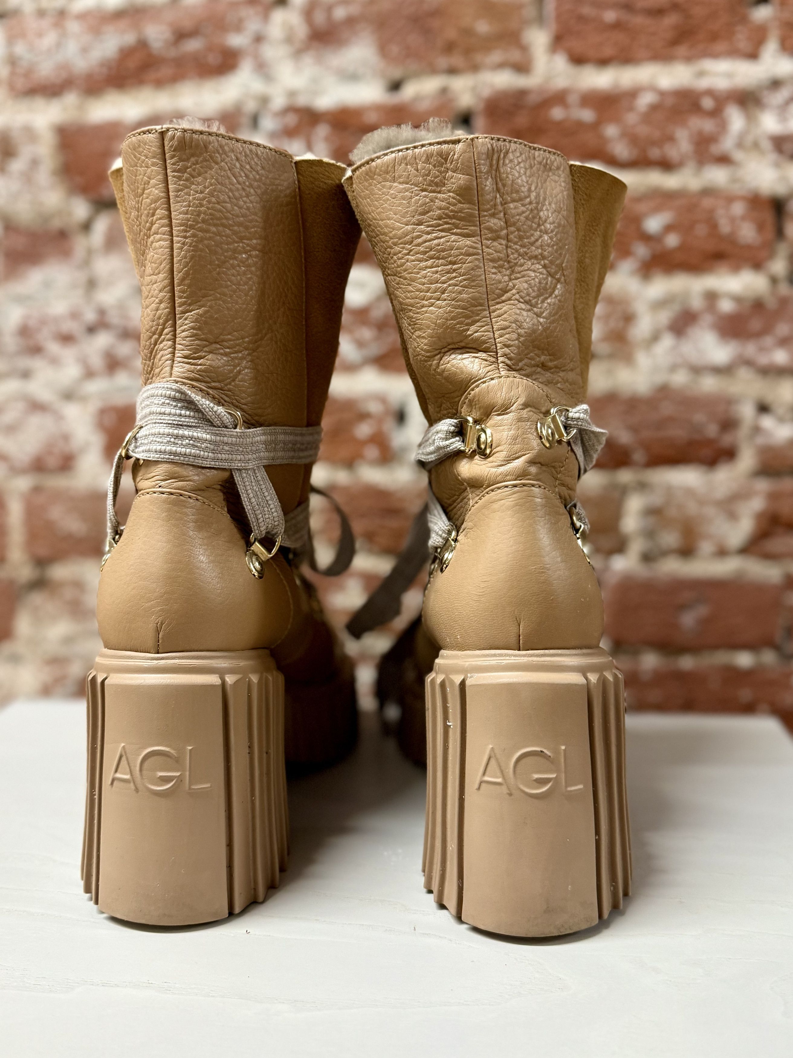 AGL AGL Women's Tan Suede Shearling Lined Laced-Up Boots, US 7.5 Size US 7.5 / IT 37.5 - 3 Thumbnail