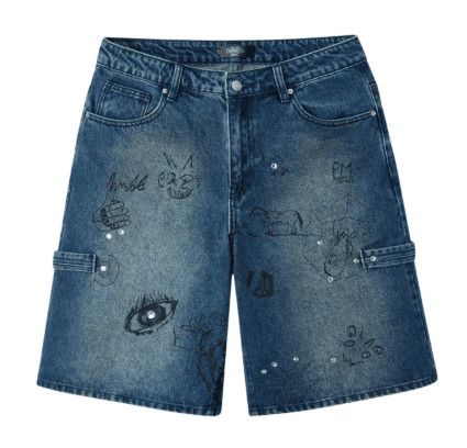 HMDD Graffiti Jean Shorts Blue Size US 34 / EU 50 - 1 Thumbnail