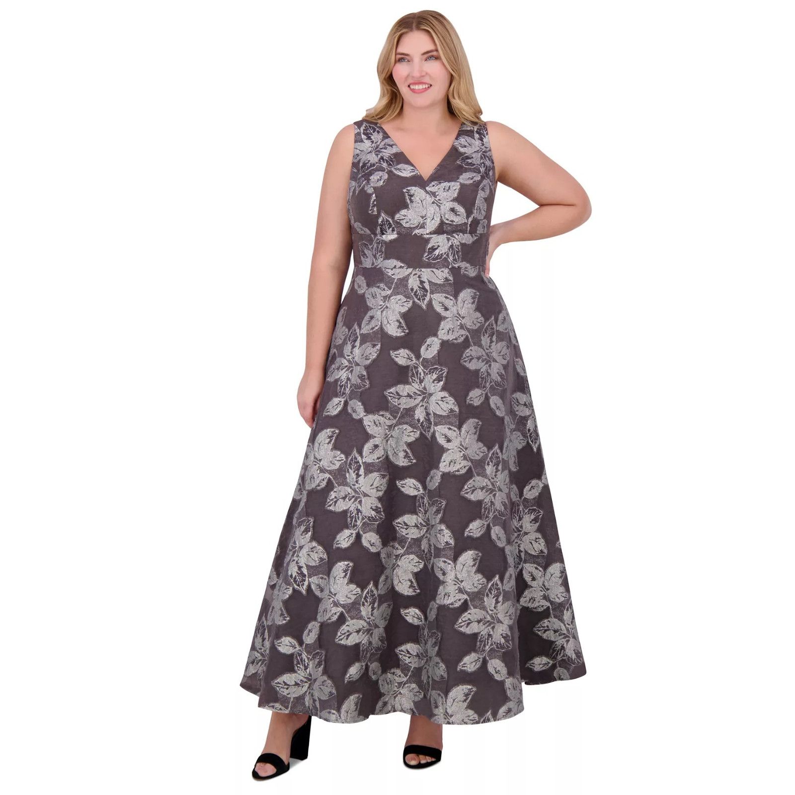 Other Eliza J Women's Silver Metallic-Threaded Floral-Print Gown Size XXL / US 16-18 / IT 52-54 - 1 Thumbnail