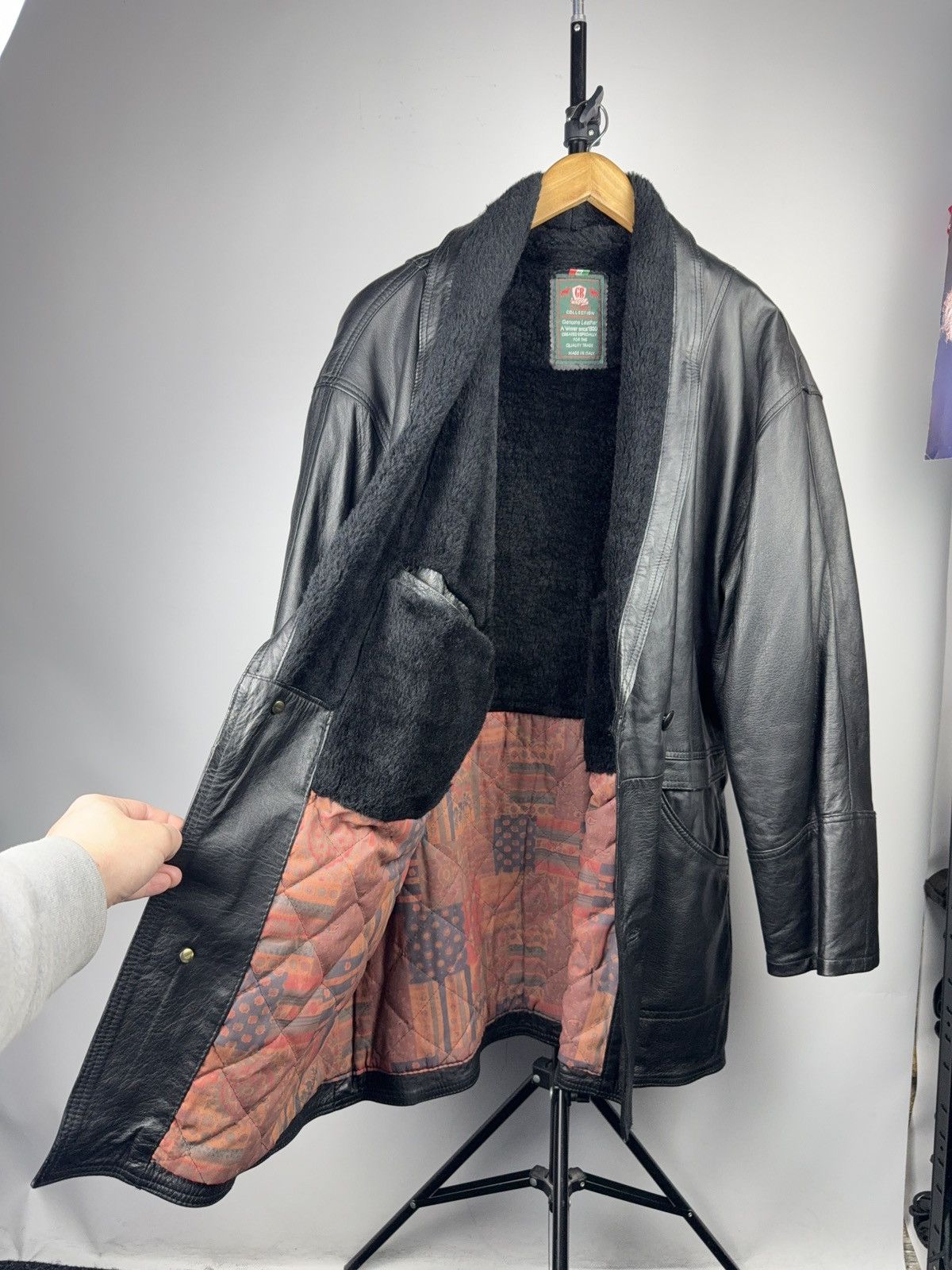 Genuine Leather Avant Garde 90s Vintage Italian Leather Coat Shearling Lined Size US XL / EU 56 / 4 - 10 Thumbnail