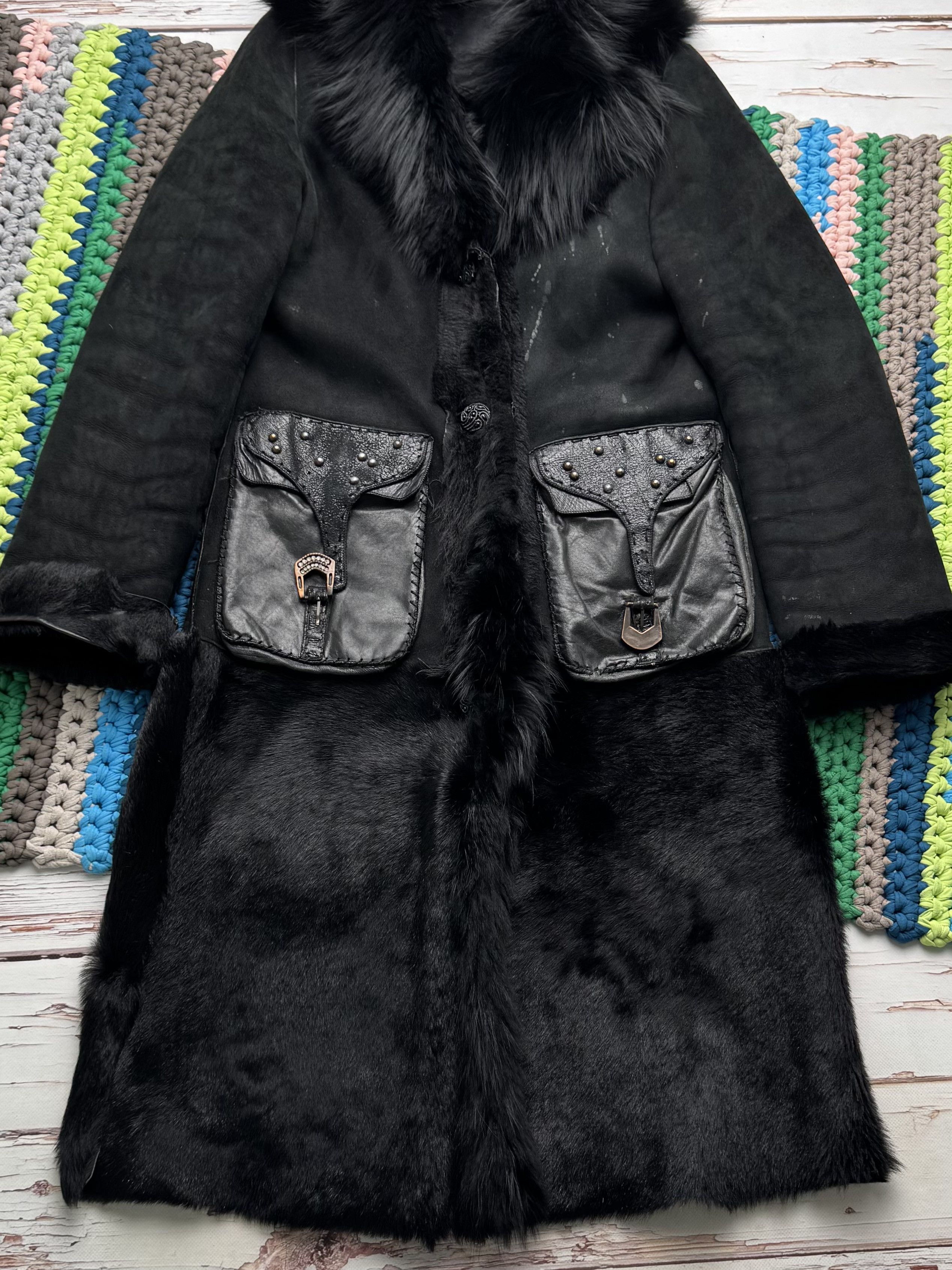 Vintage Vintage Shearling Leather Long Winter Coat Y2K Gothic Size M / US 6-8 / IT 42-44 - 7 Thumbnail